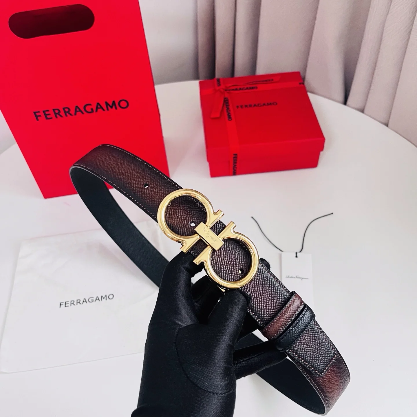 FERRAGAMO Belts Calf Leather Brown-Gold A70202609070513