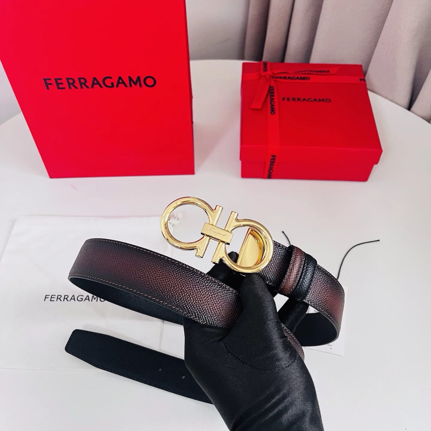 FERRAGAMO Belts Calf Leather Brown-Gold A70202609070513 - Image 2
