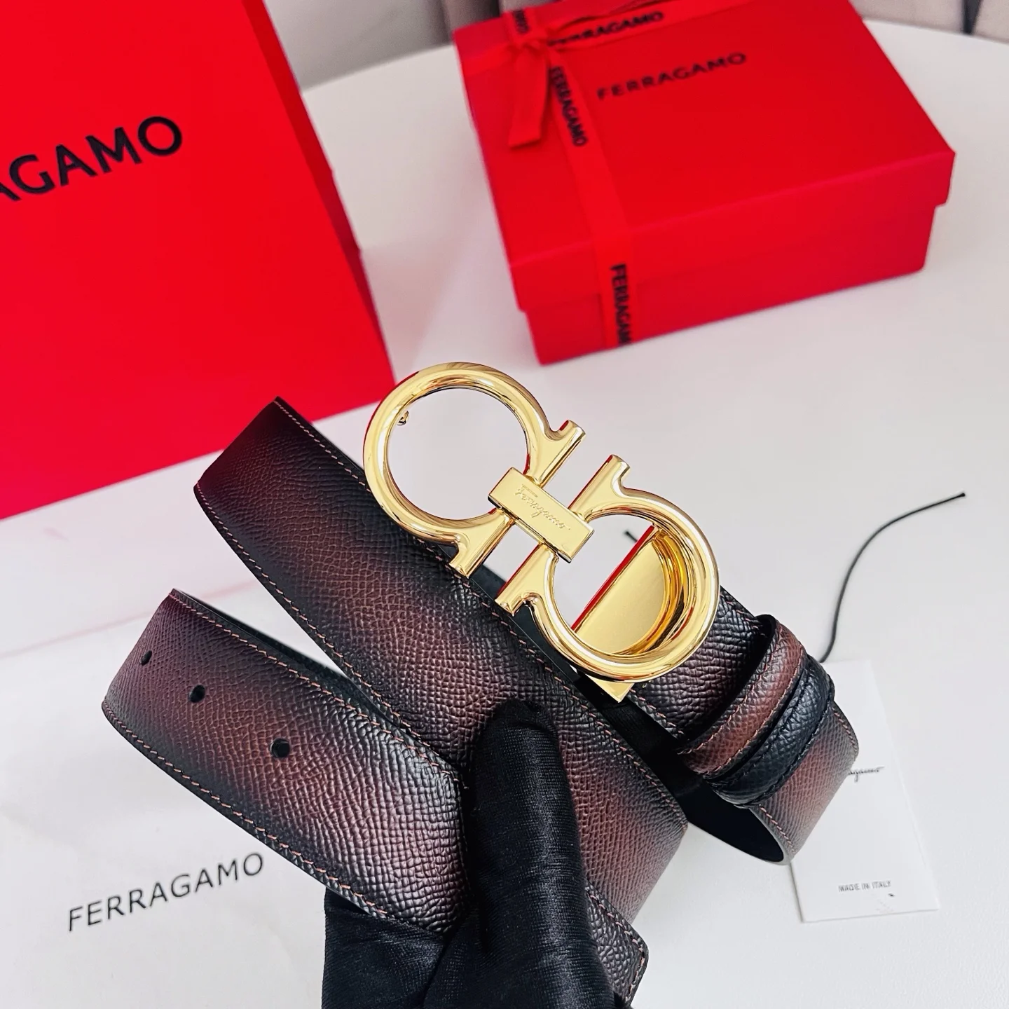 FERRAGAMO Belts Calf Leather Brown-Gold A70202609070513 - Image 3