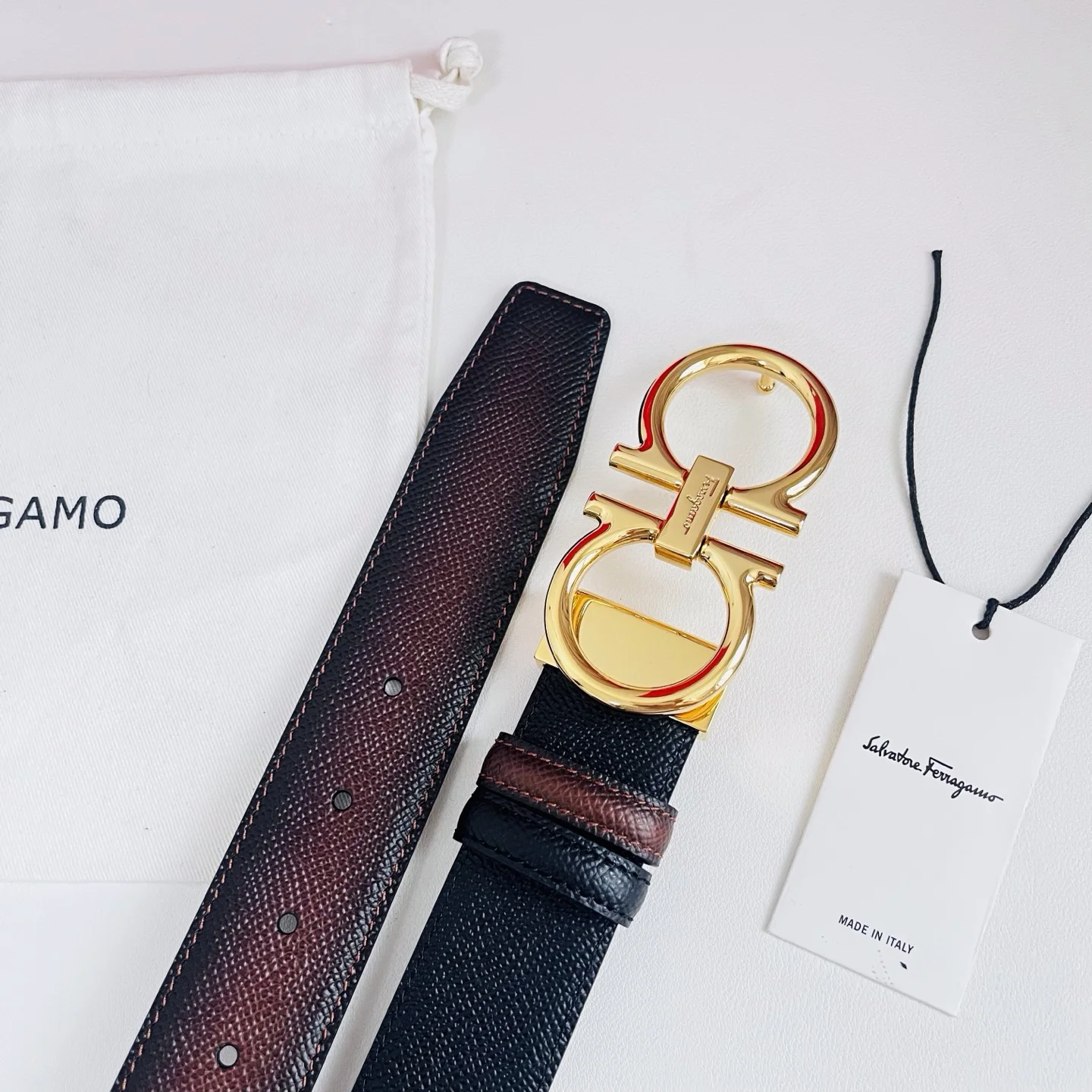 FERRAGAMO Belts Calf Leather Brown-Gold A70202609070513 - Image 4