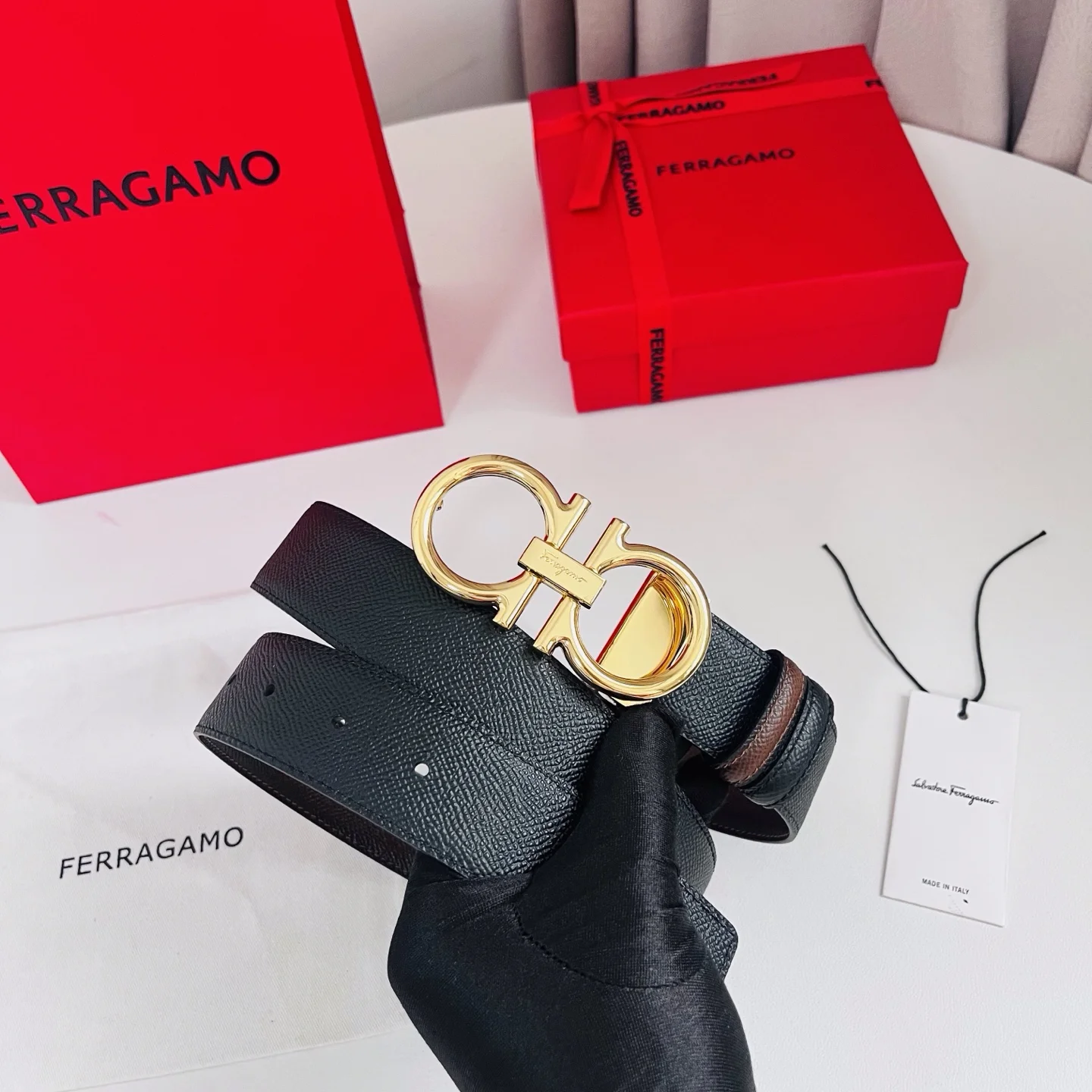 FERRAGAMO Belts Calf Leather Brown-Gold A70202609070513 - Image 5