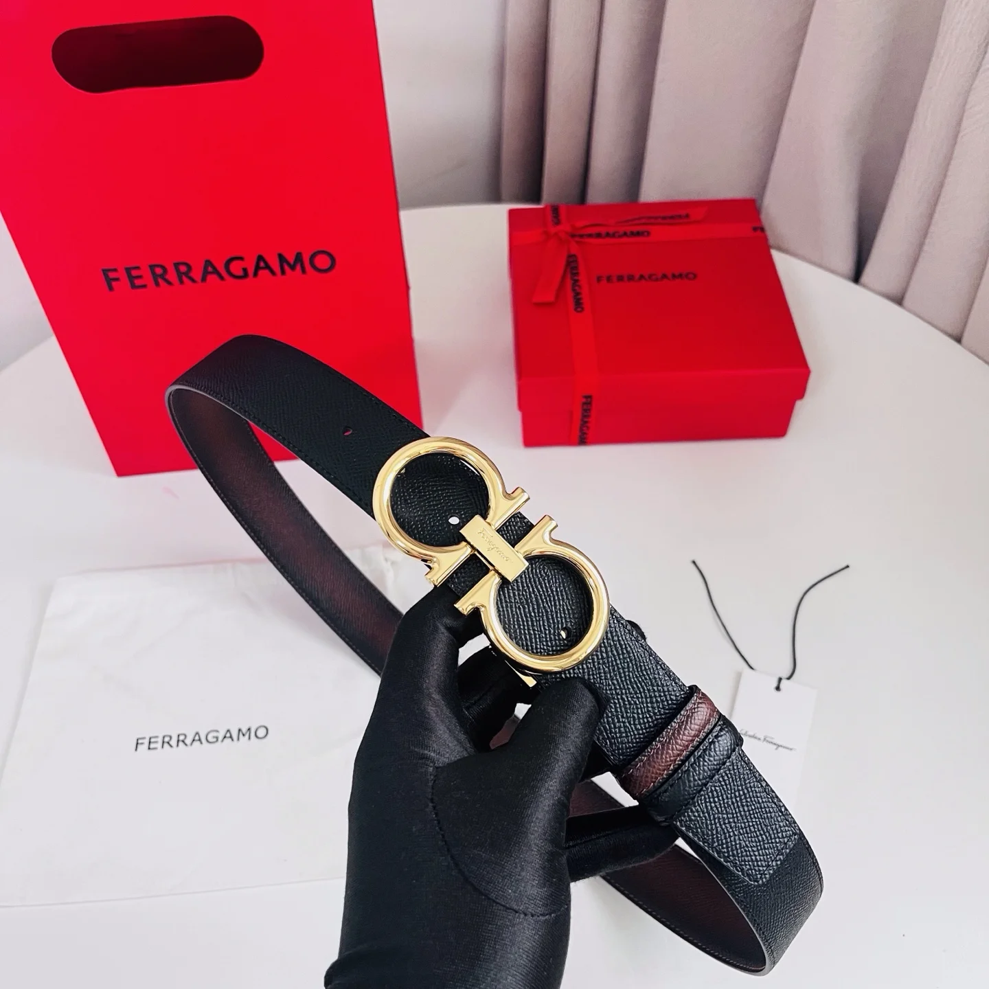 FERRAGAMO Belts Calf Leather Brown-Gold A70202609070513 - Image 6