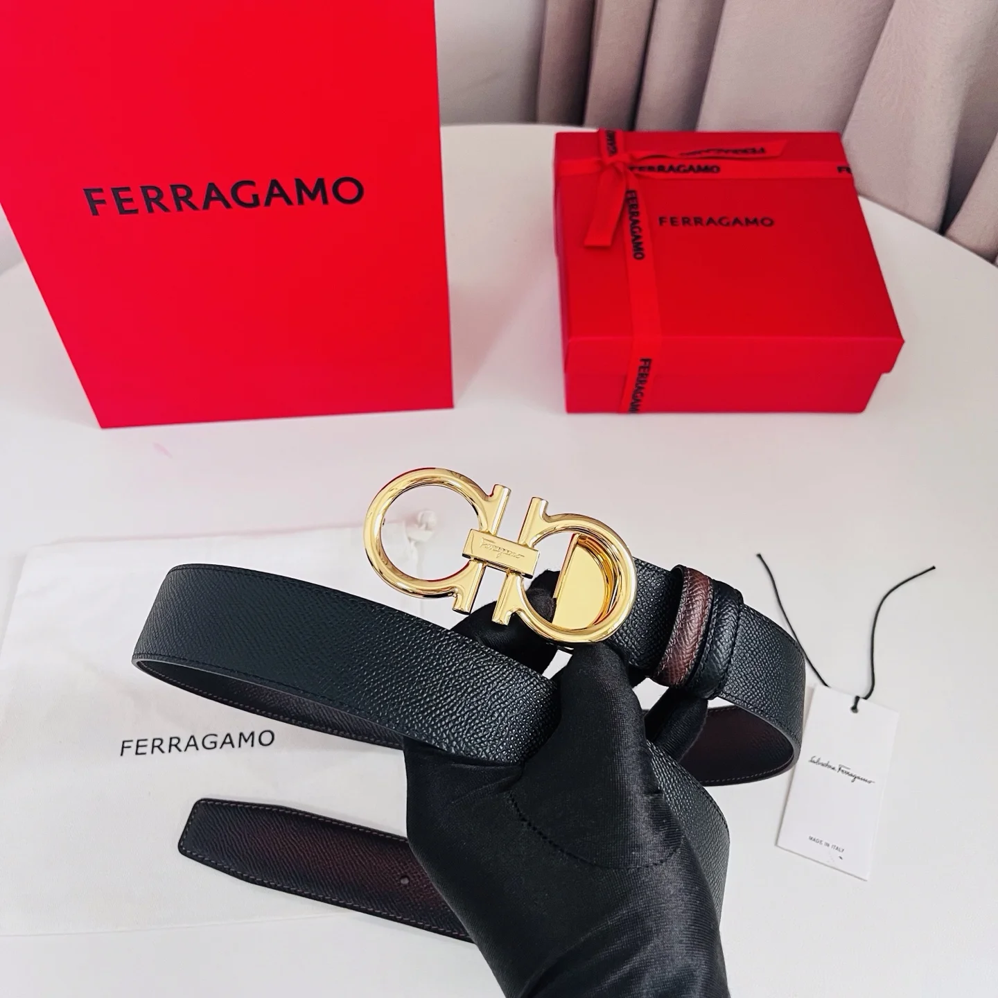 FERRAGAMO Belts Calf Leather Brown-Gold A70202609070513 - Image 7