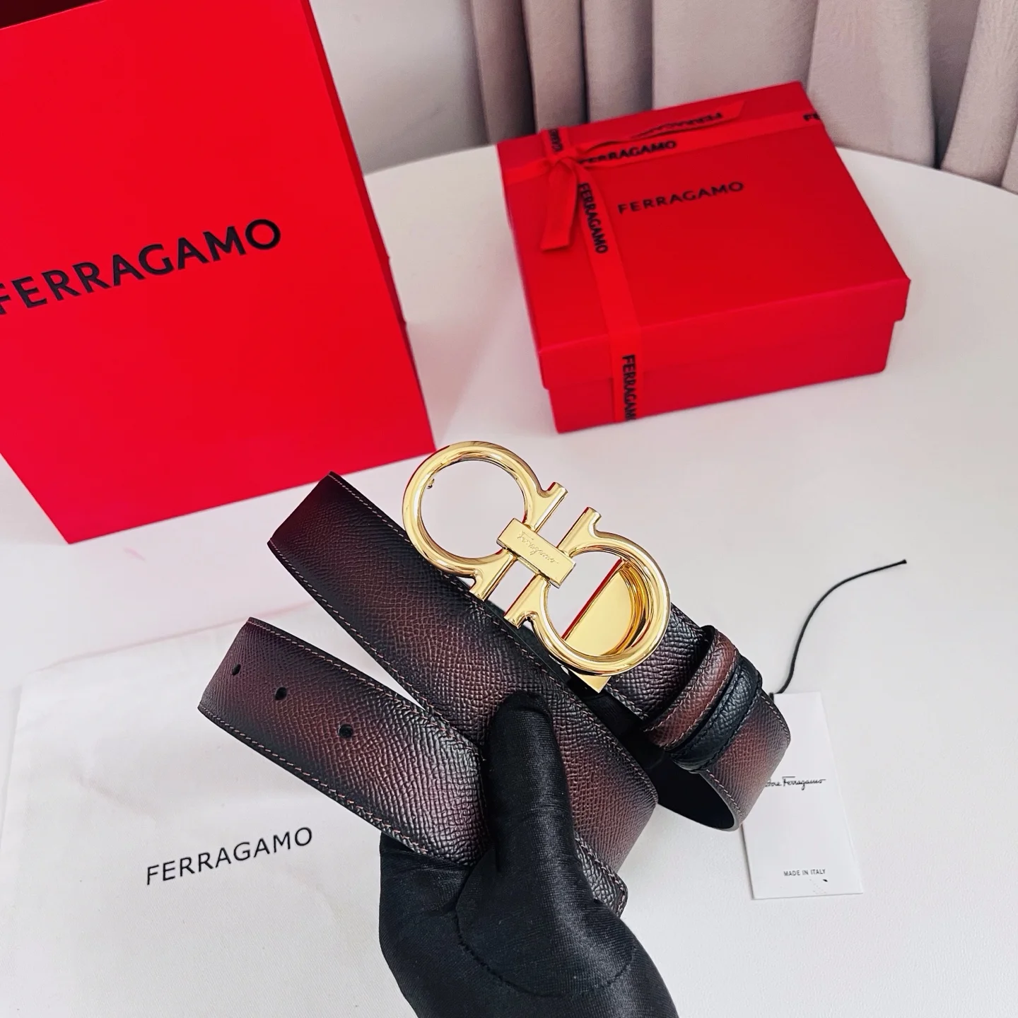 FERRAGAMO Belts Calf Leather Brown-Gold A70202609070513 - Image 8