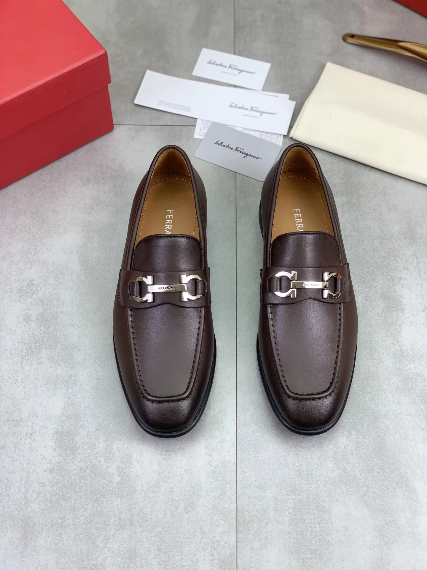 FERRAGAMO Formal Shoes Calf Leather Brown-Silver EU39-44 C80202609110933 - Image 2