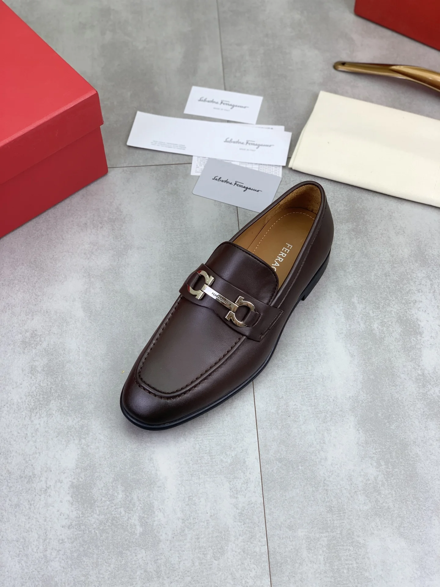 FERRAGAMO Formal Shoes Calf Leather Brown-Silver EU39-44 C80202609110933 - Image 4