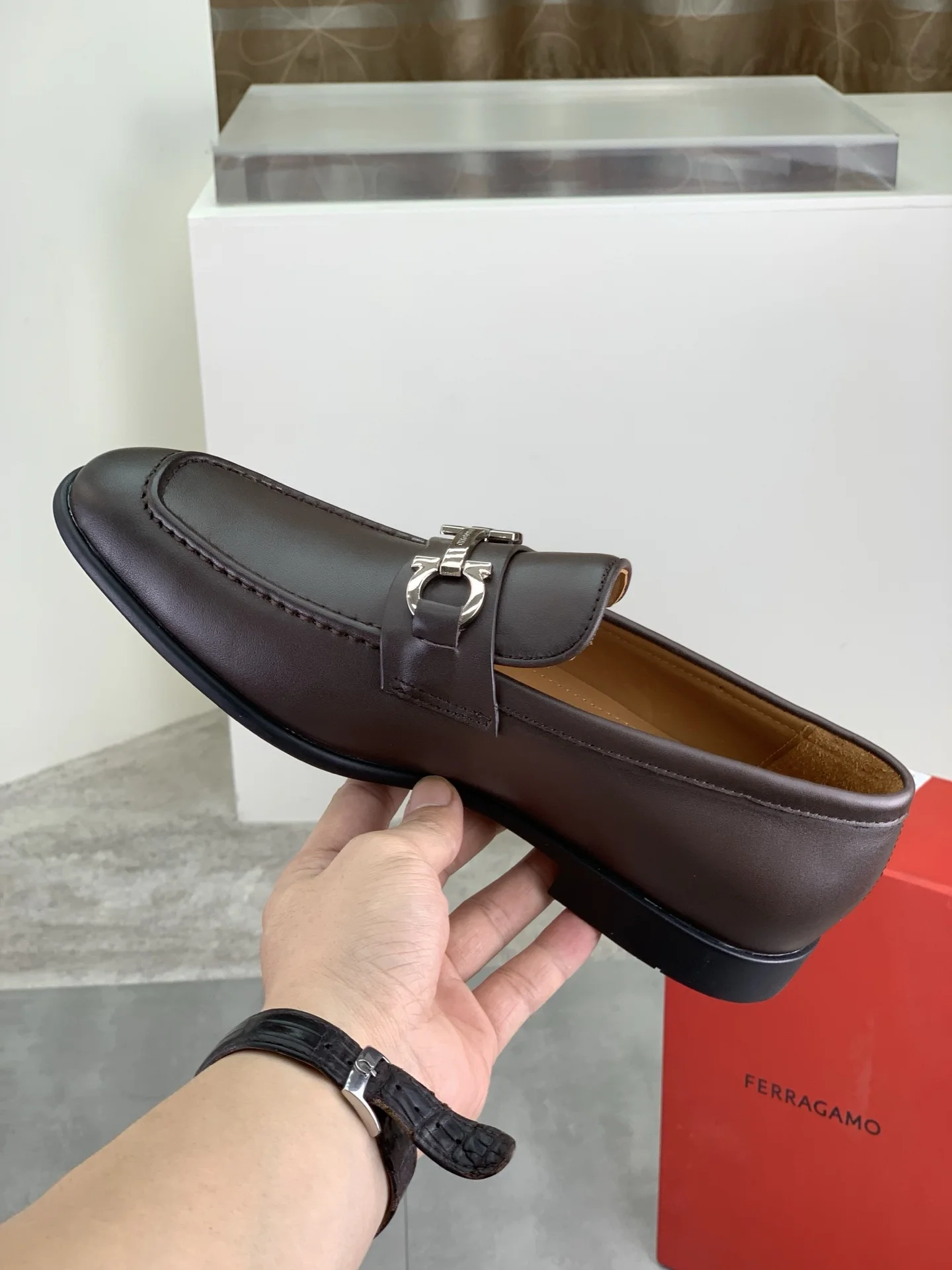 FERRAGAMO Formal Shoes Calf Leather Brown-Silver EU39-44 C80202609110933 - Image 6