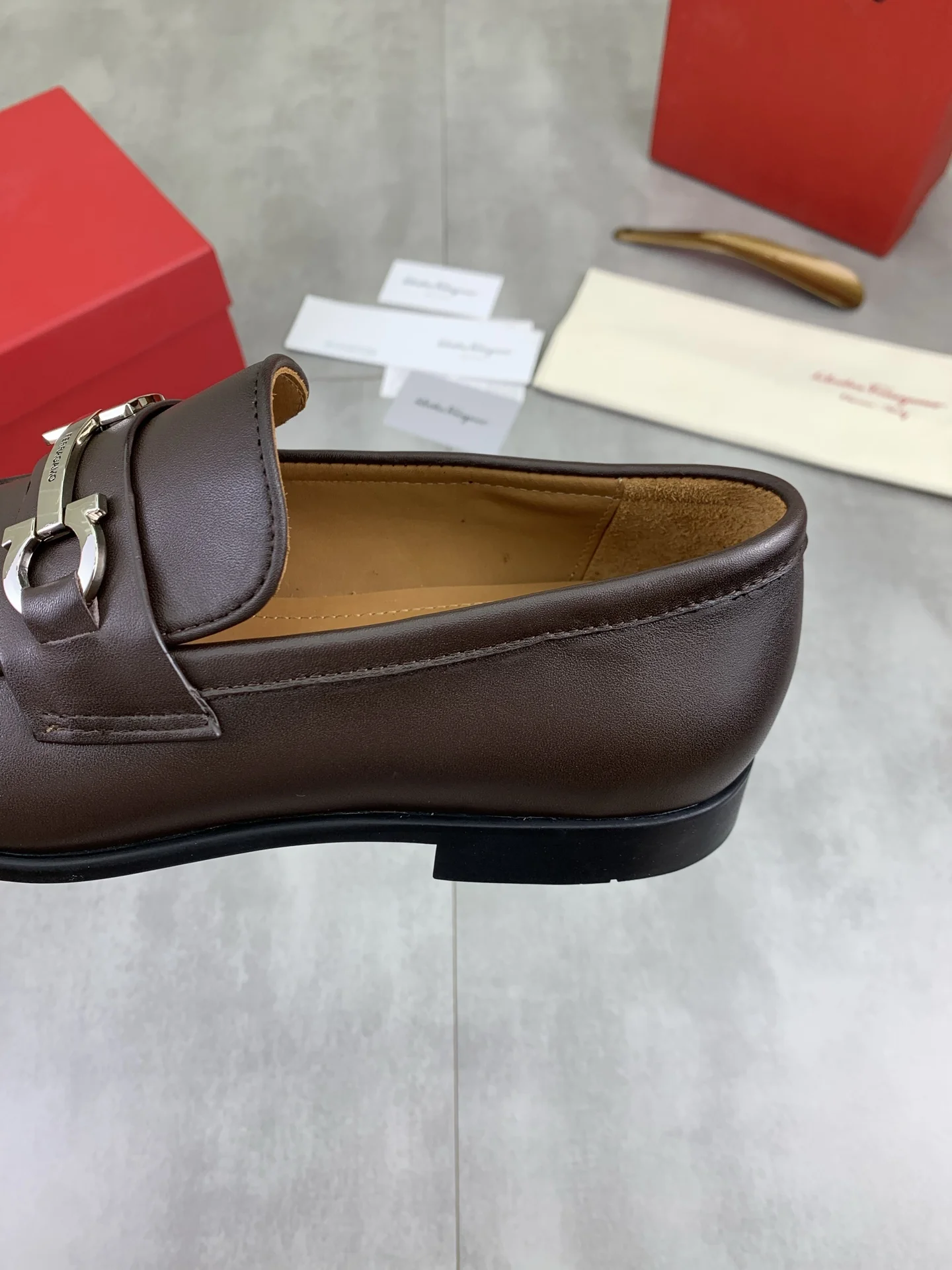 FERRAGAMO Formal Shoes Calf Leather Brown-Silver EU39-44 C80202609110933 - Image 7