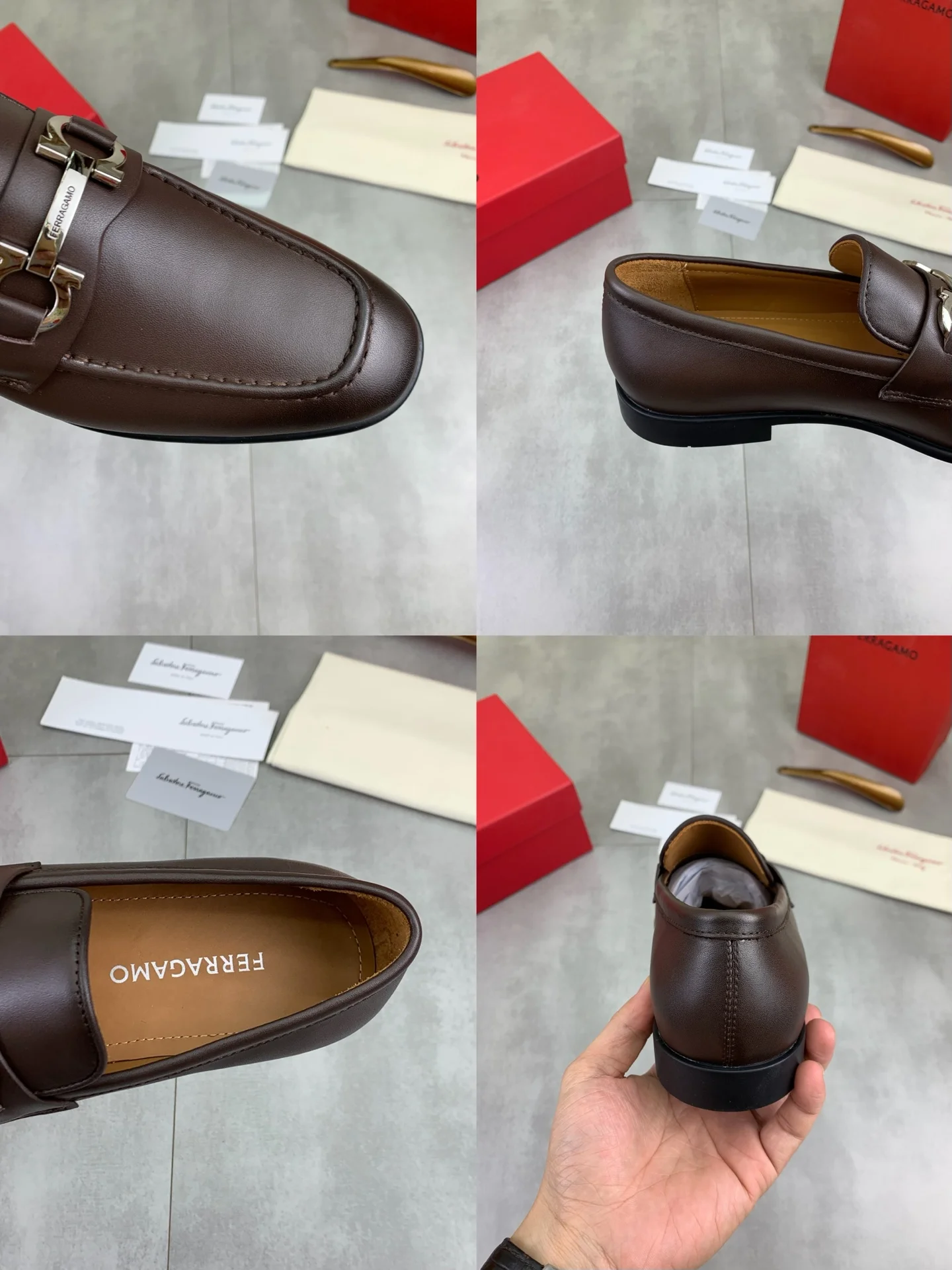 FERRAGAMO Formal Shoes Calf Leather Brown-Silver EU39-44 C80202609110933 - Image 9