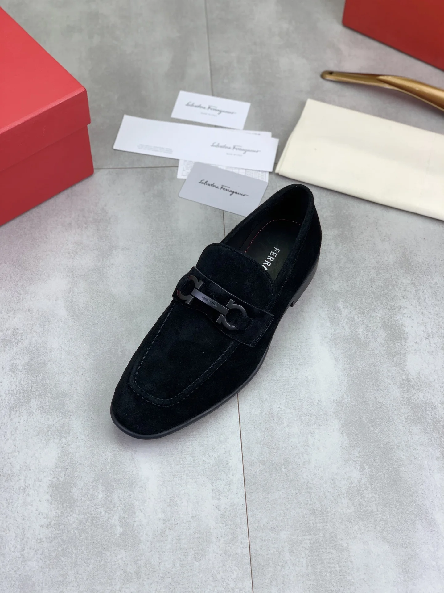 FERRAGAMO Formal Shoes Calf Suede Black EU39-44 C80202609110935 - Image 4