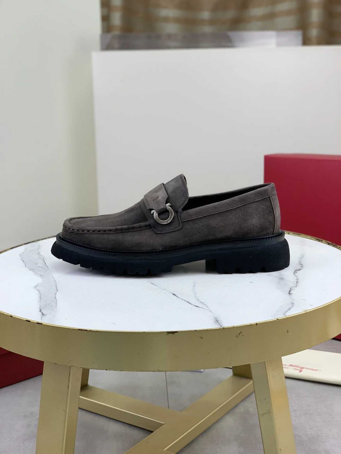FERRAGAMO Formal Shoes Calfskin Leather Brown-Black EU39-45 C80202609111084