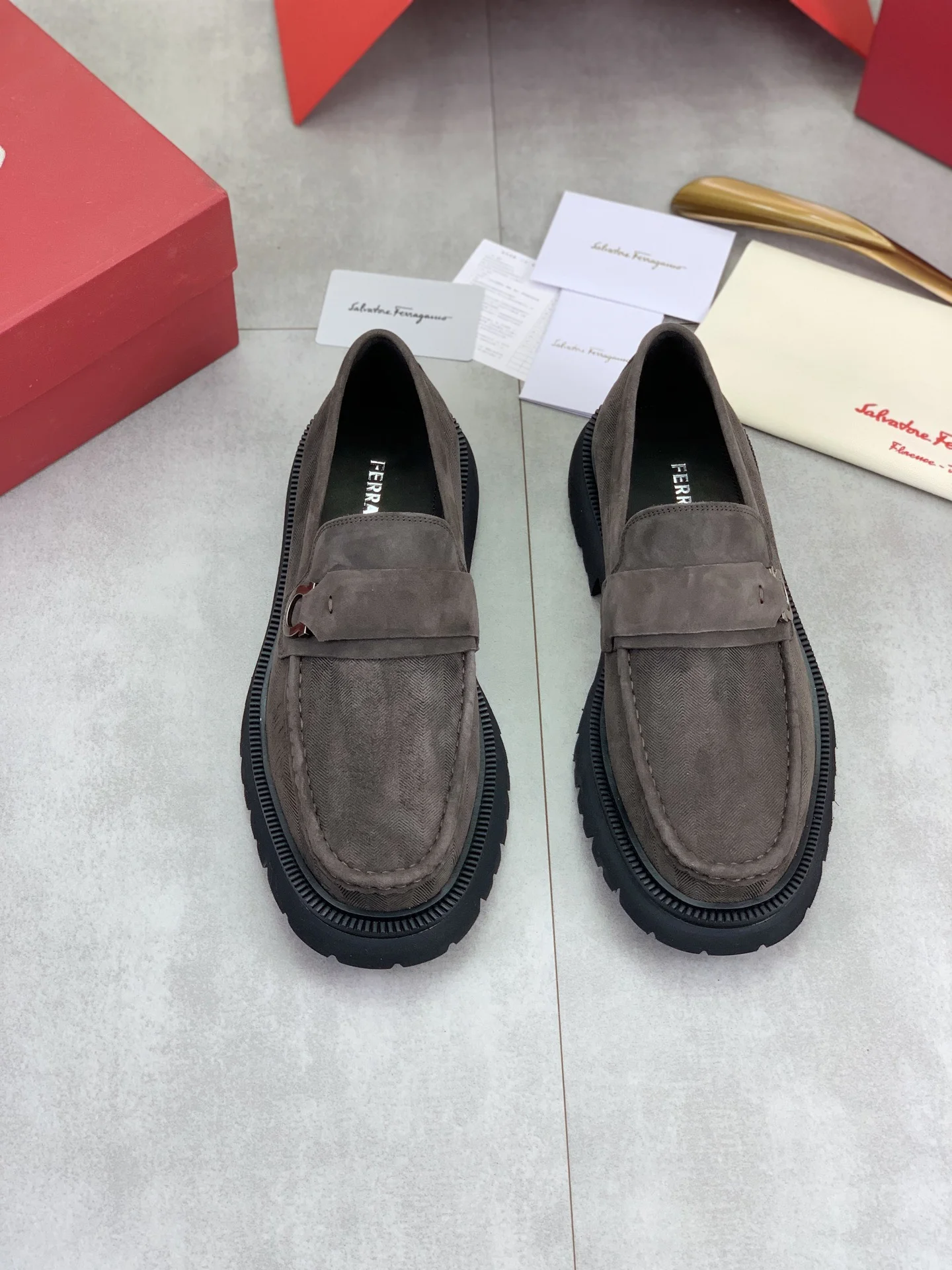 FERRAGAMO Formal Shoes Calfskin Leather Brown-Black EU39-45 C80202609111084 - Image 3