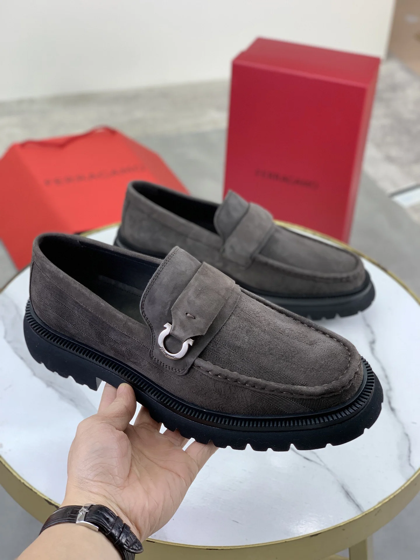 FERRAGAMO Formal Shoes Calfskin Leather Brown-Black EU39-45 C80202609111084 - Image 4
