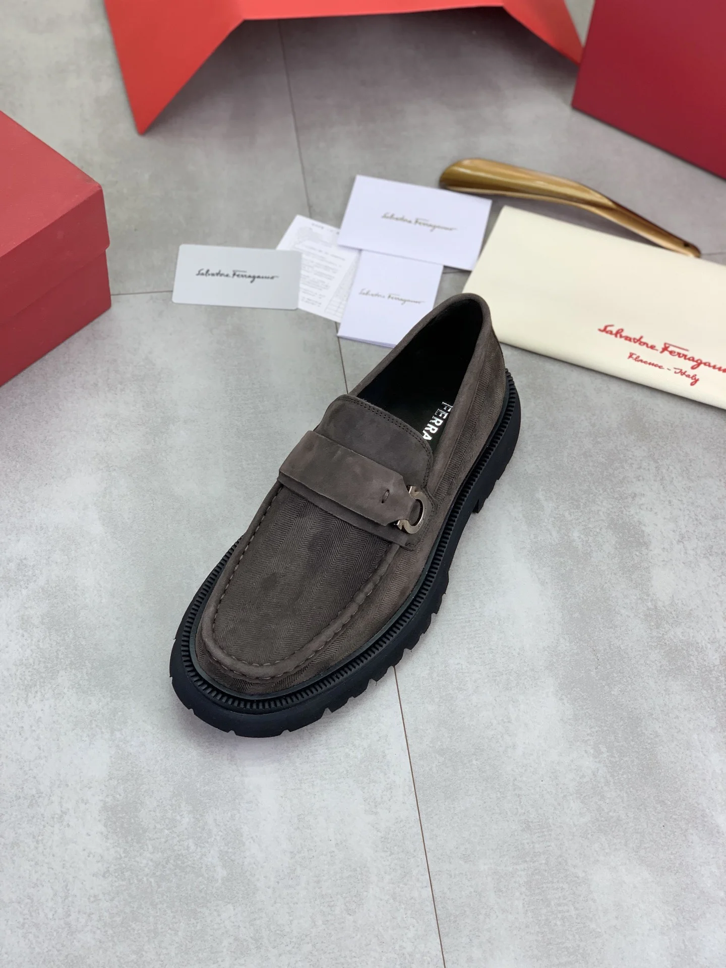 FERRAGAMO Formal Shoes Calfskin Leather Brown-Black EU39-45 C80202609111084 - Image 5