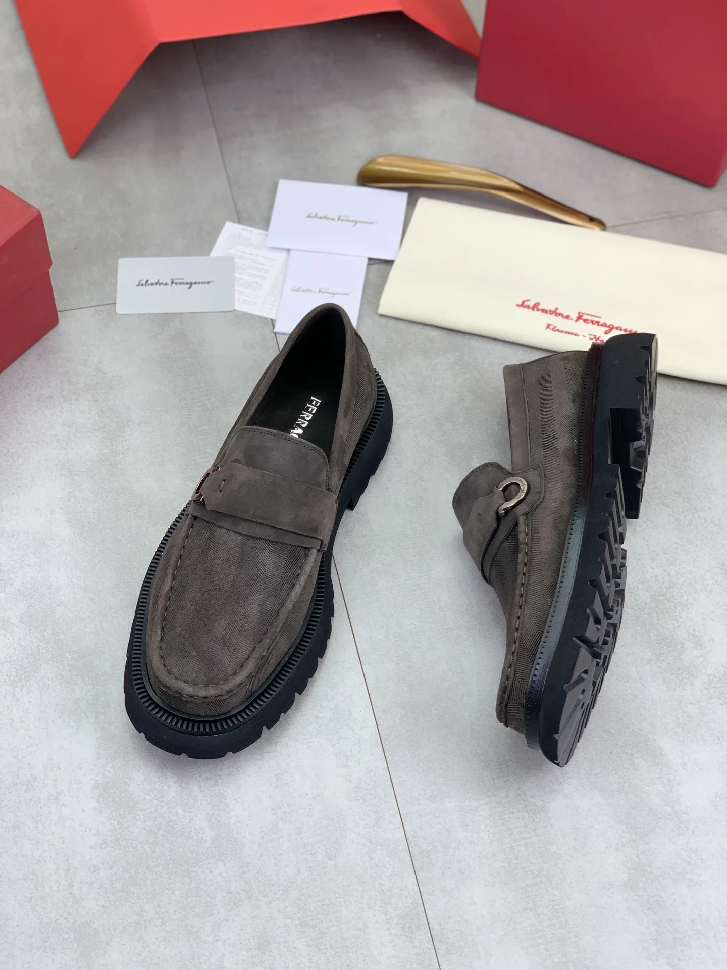 FERRAGAMO Formal Shoes Calfskin Leather Brown-Black EU39-45 C80202609111084 - Image 6