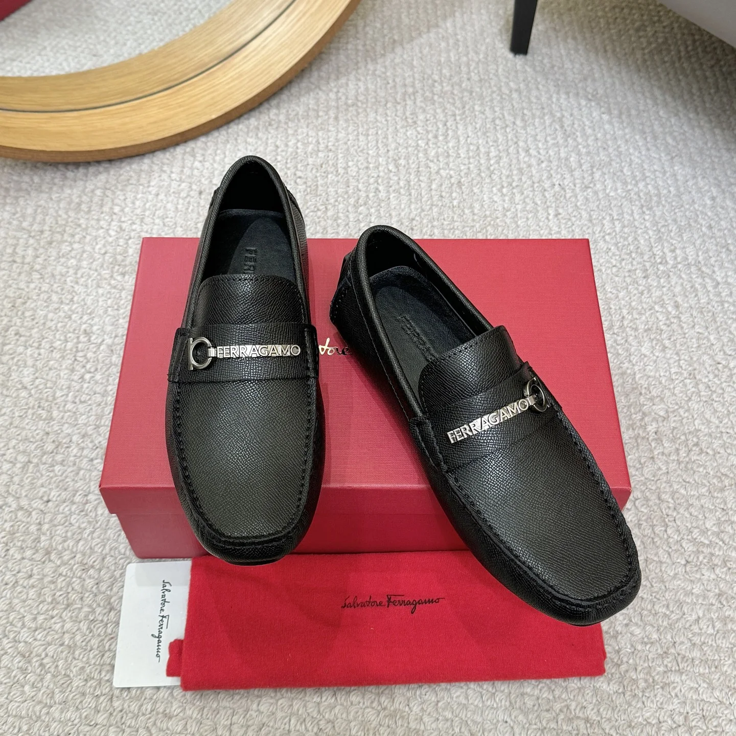 FERRAGAMO Loafers Calf Leather Black-Silver EU38-46 B00202609110166