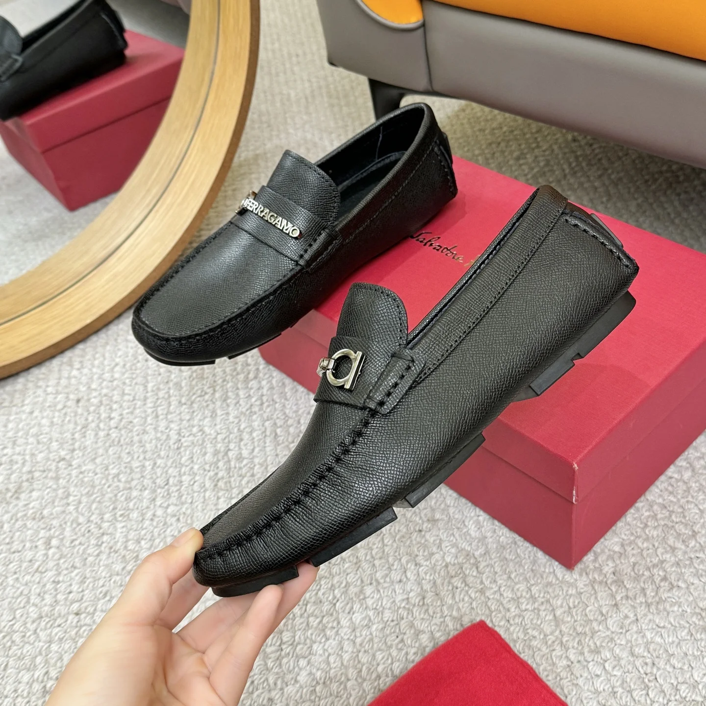 FERRAGAMO Loafers Calf Leather Black-Silver EU38-46 B00202609110166 - Image 4