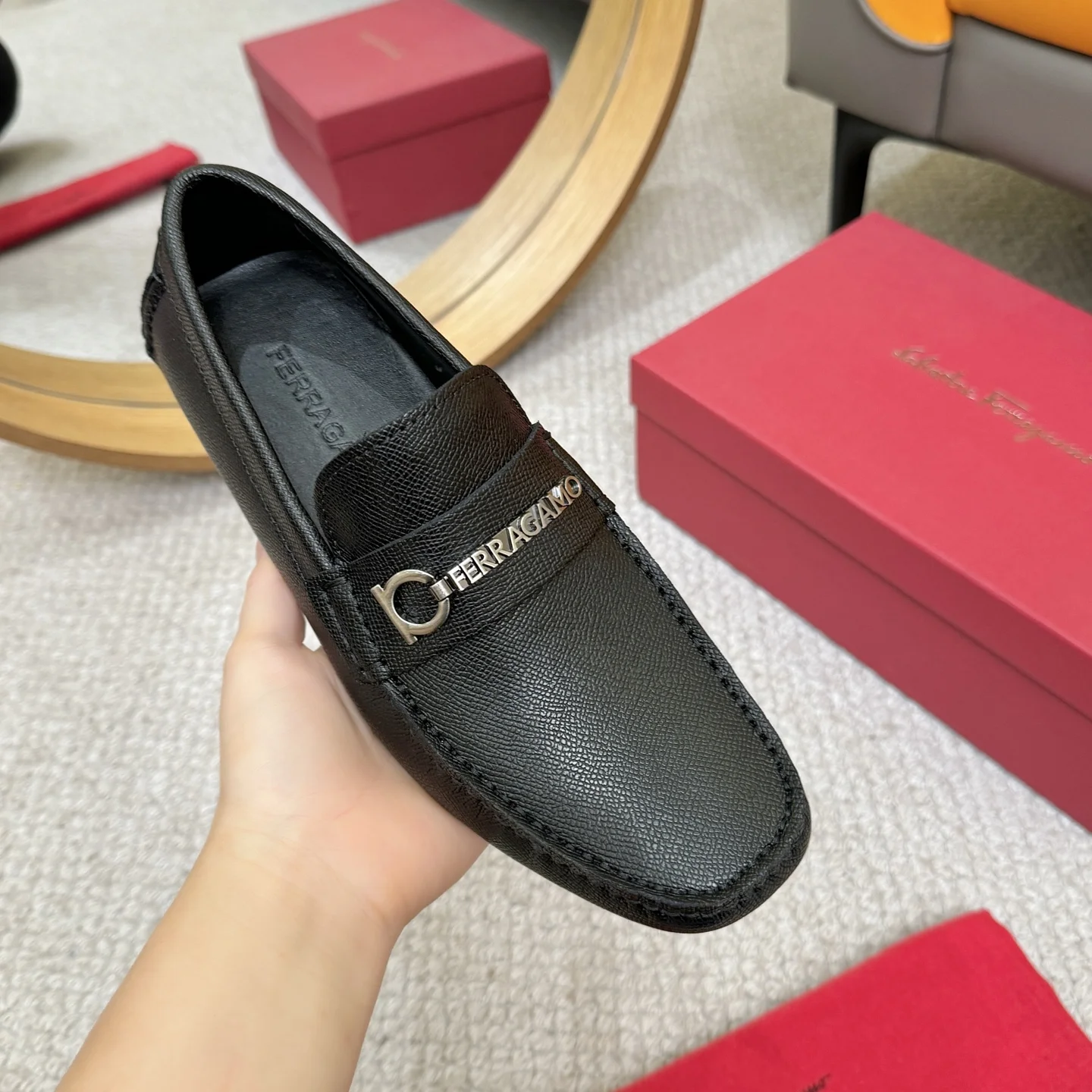 FERRAGAMO Loafers Calf Leather Black-Silver EU38-46 B00202609110166 - Image 5