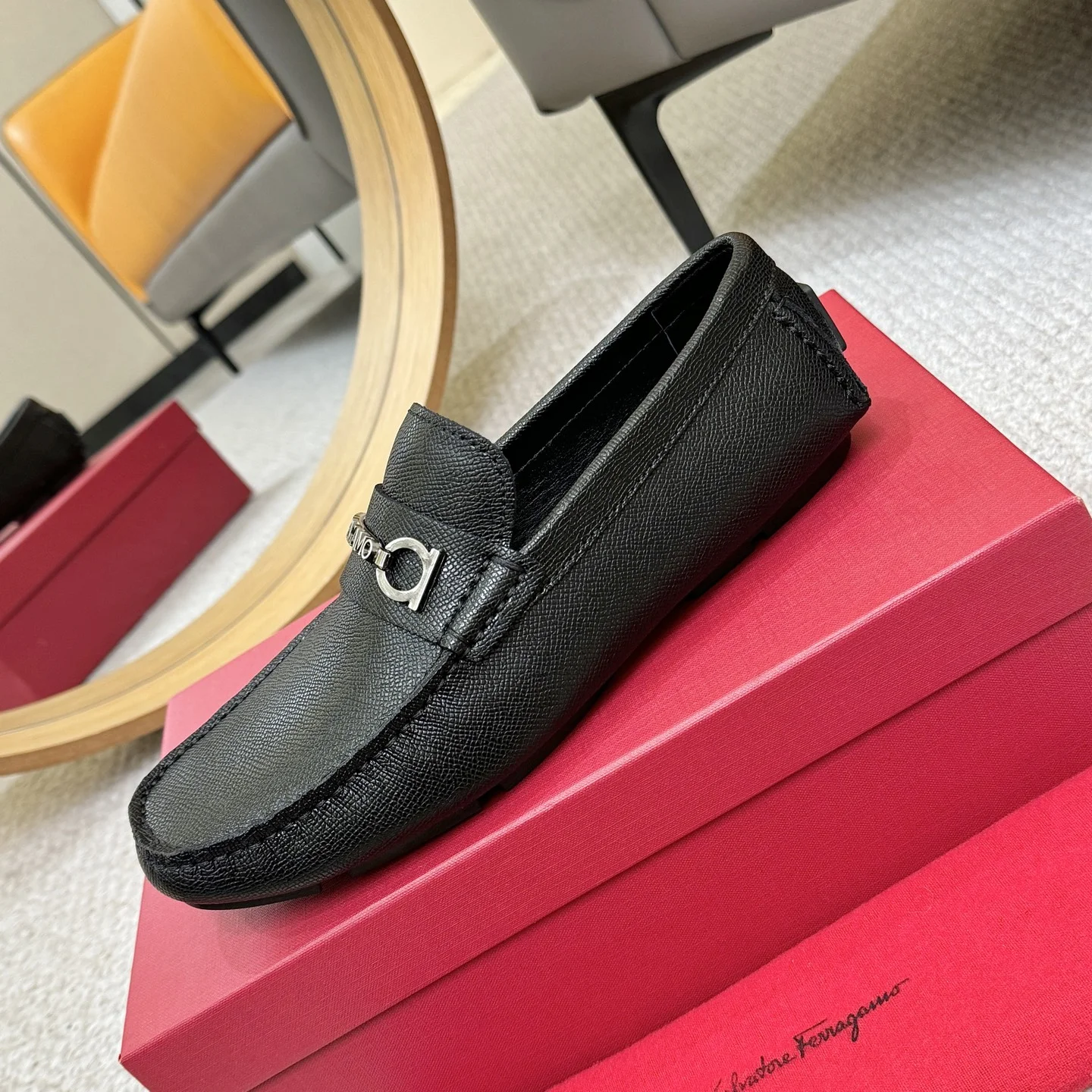 FERRAGAMO Loafers Calf Leather Black-Silver EU38-46 B00202609110166 - Image 6