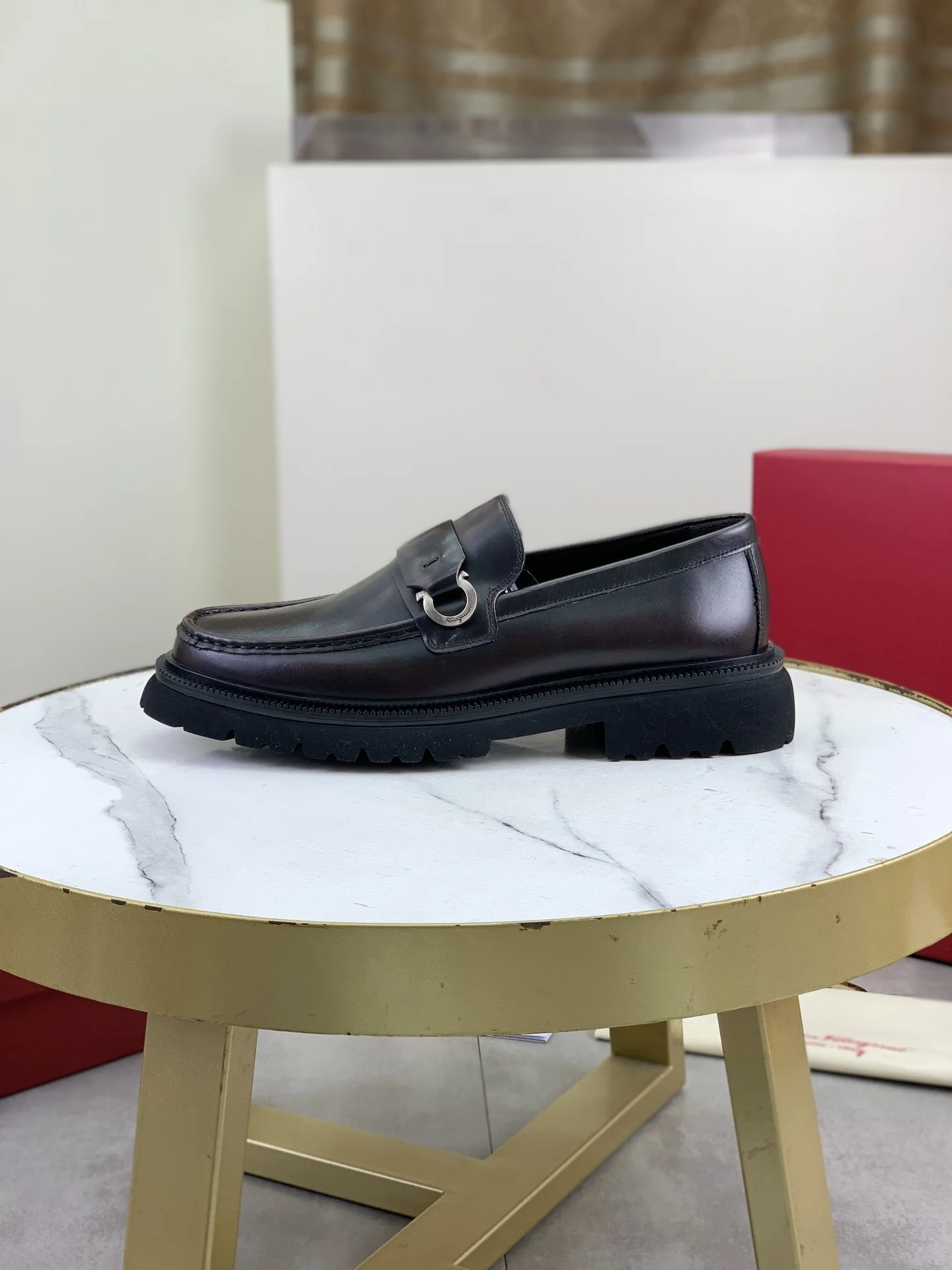 FERRAGAMO Loafers Calf Leather Brown-Black EU39-45 C80202609111087
