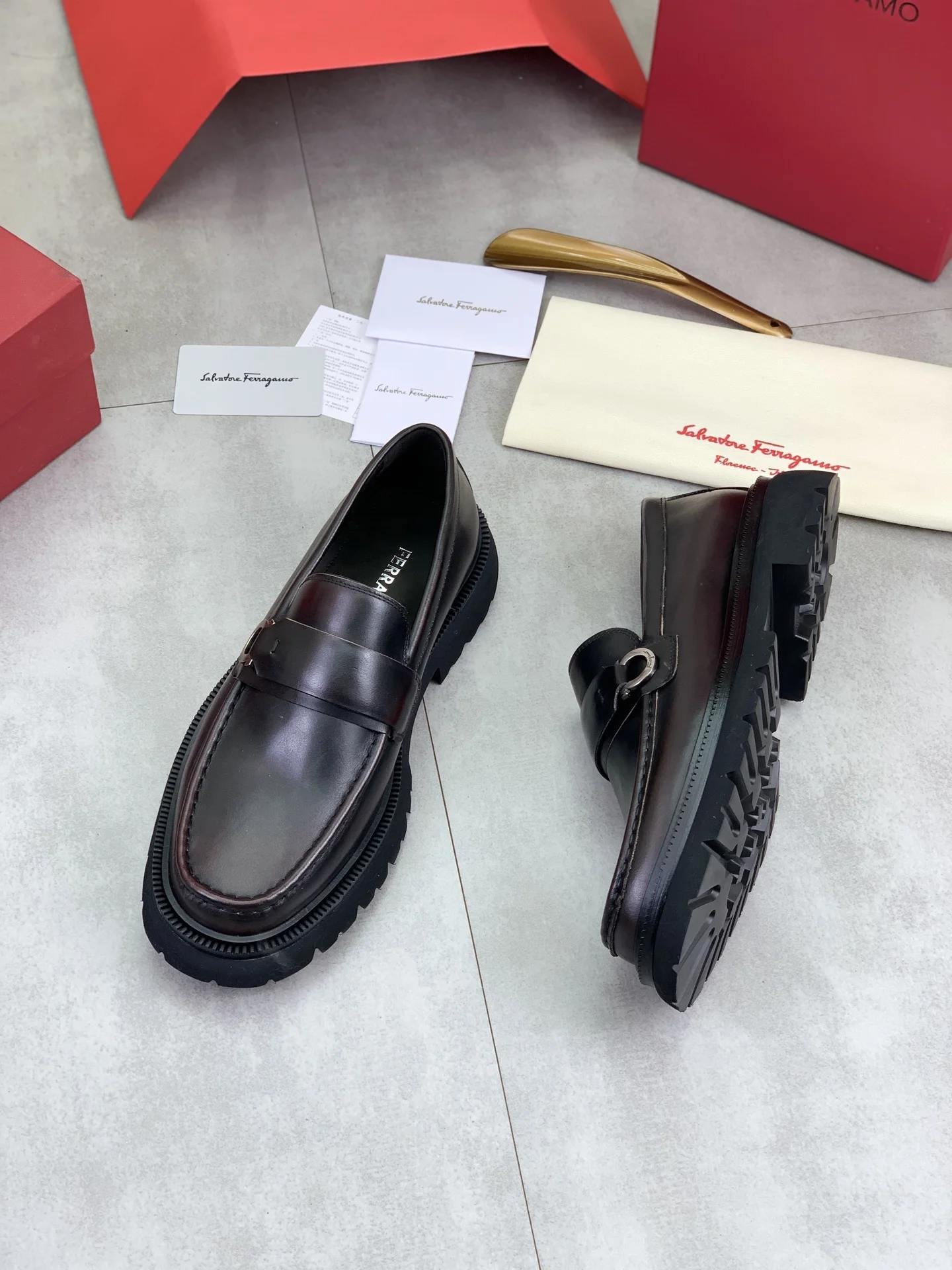 FERRAGAMO Loafers Calf Leather Brown-Black EU39-45 C80202609111087 - Image 5