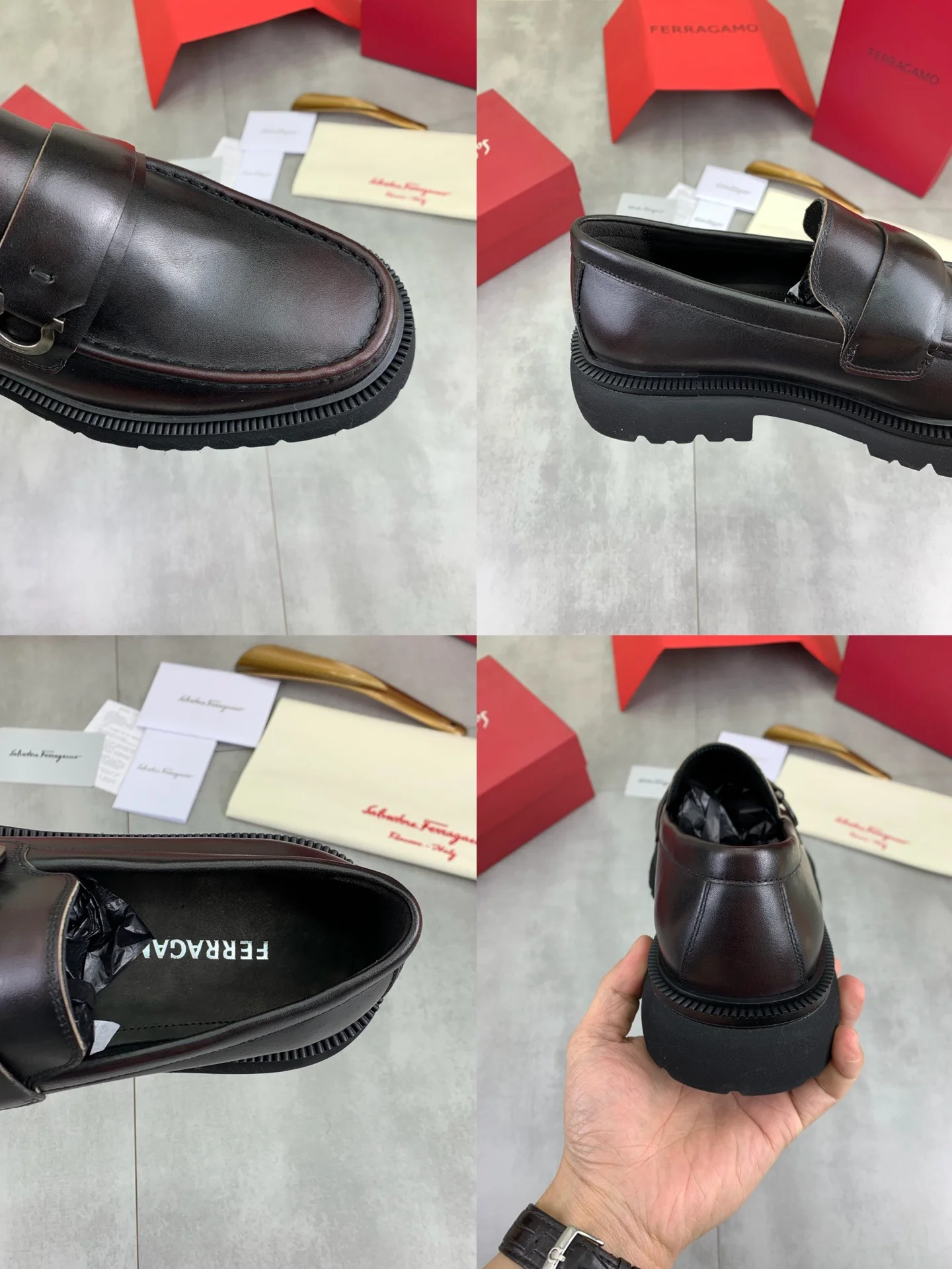FERRAGAMO Loafers Calf Leather Brown-Black EU39-45 C80202609111087 - Image 9