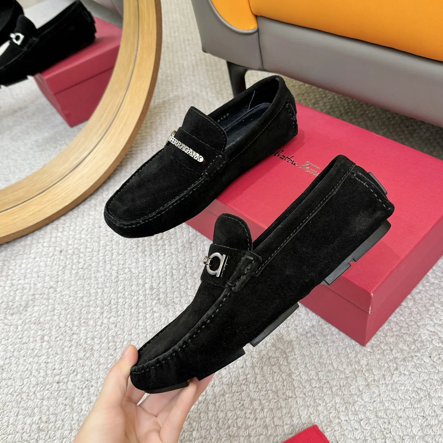 FERRAGAMO Loafers Calfskin Leather Black-Silver EU38-46 B00202609110165 - Image 4