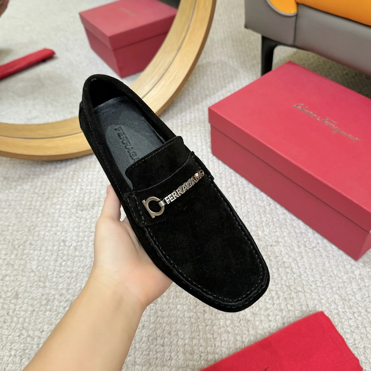 FERRAGAMO Loafers Calfskin Leather Black-Silver EU38-46 B00202609110165 - Image 5