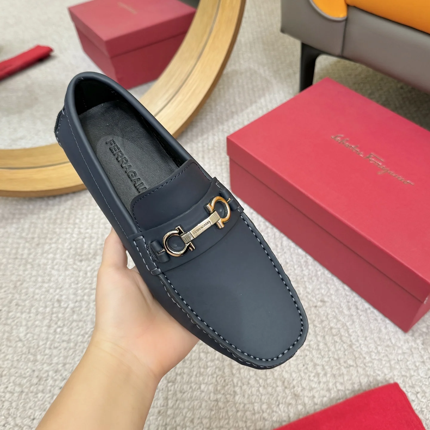 FERRAGAMO Loafers Leather Blue-Gold EU38-46 B00202609110172 - Image 5