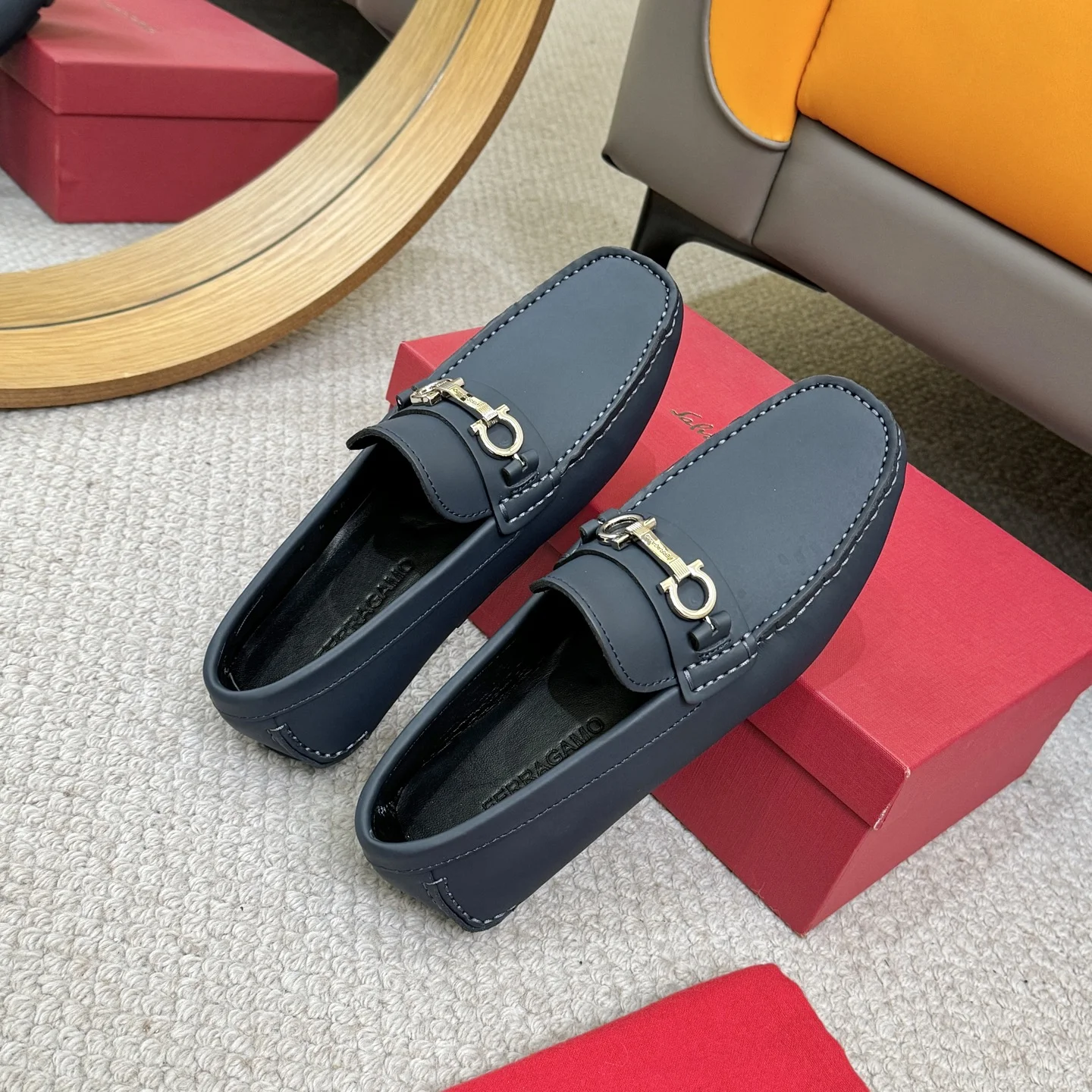 FERRAGAMO Loafers Leather Blue-Gold EU38-46 B00202609110172 - Image 8