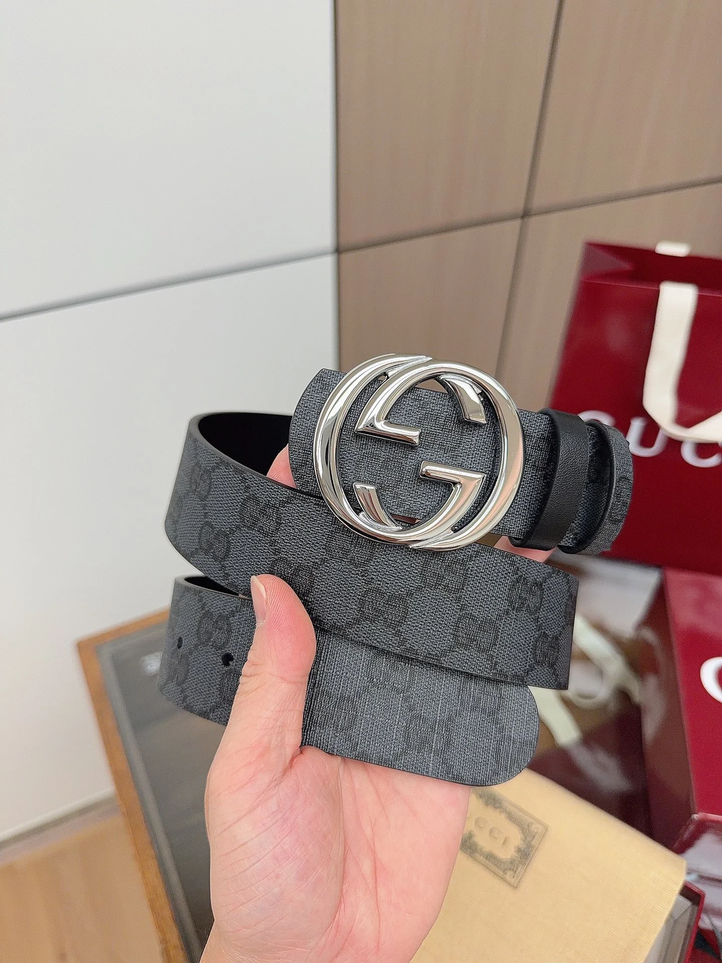 GUCCI Belts Black-Silver 4cm Width A60202609070124