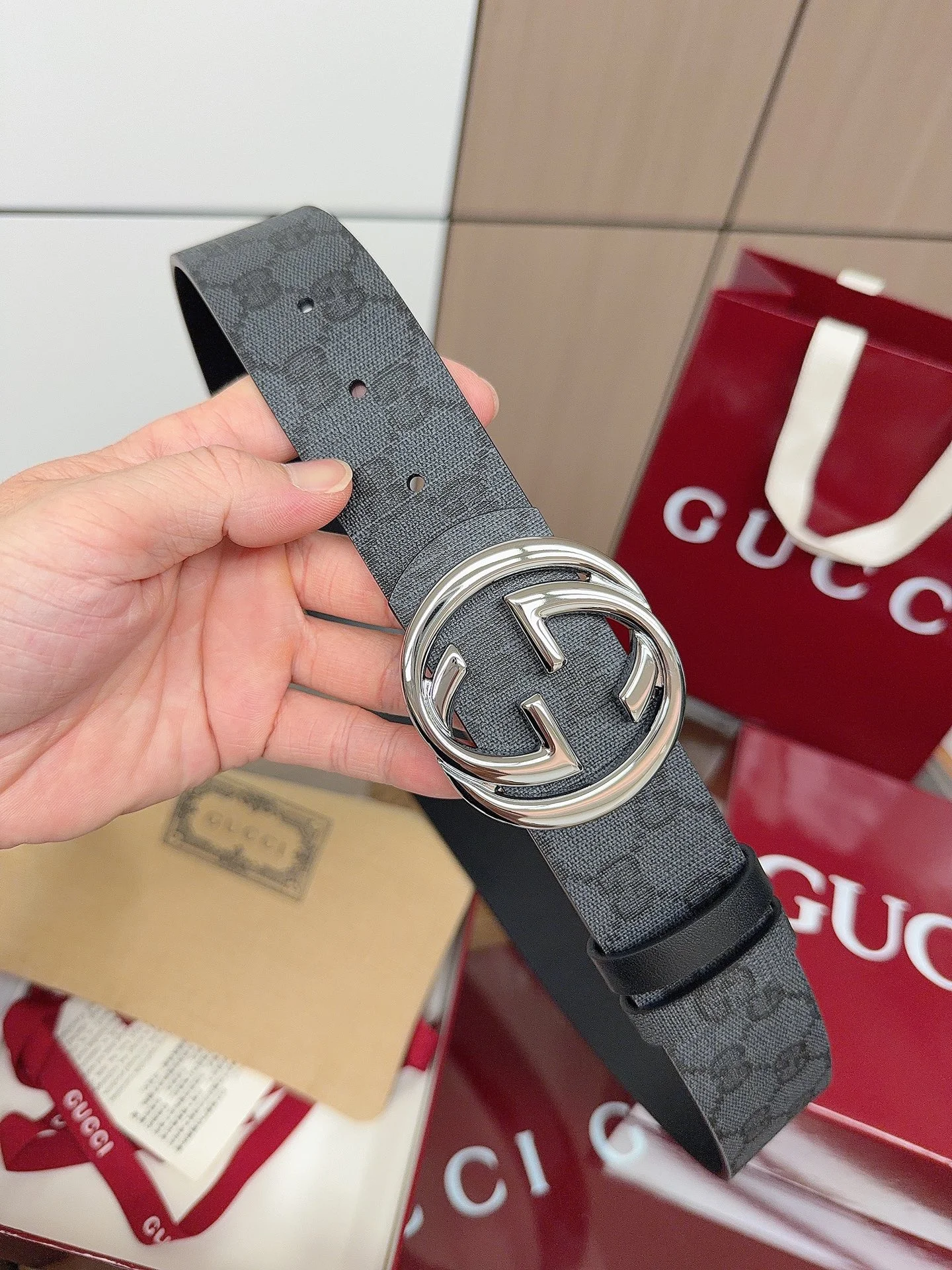 GUCCI Belts Black-Silver 4cm Width A60202609070124 - Image 5
