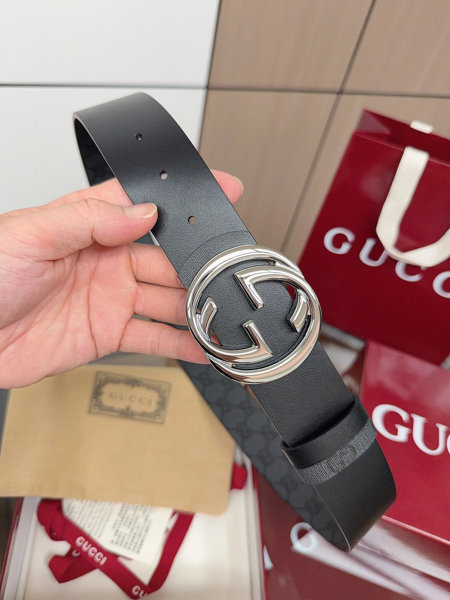 GUCCI Belts Black-Silver 4cm Width A60202609070124 - Image 6