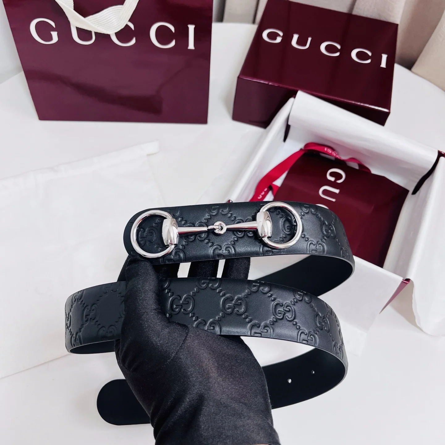 GUCCI Belts Calf Leather Black-Silver A60202609070260 - Image 2
