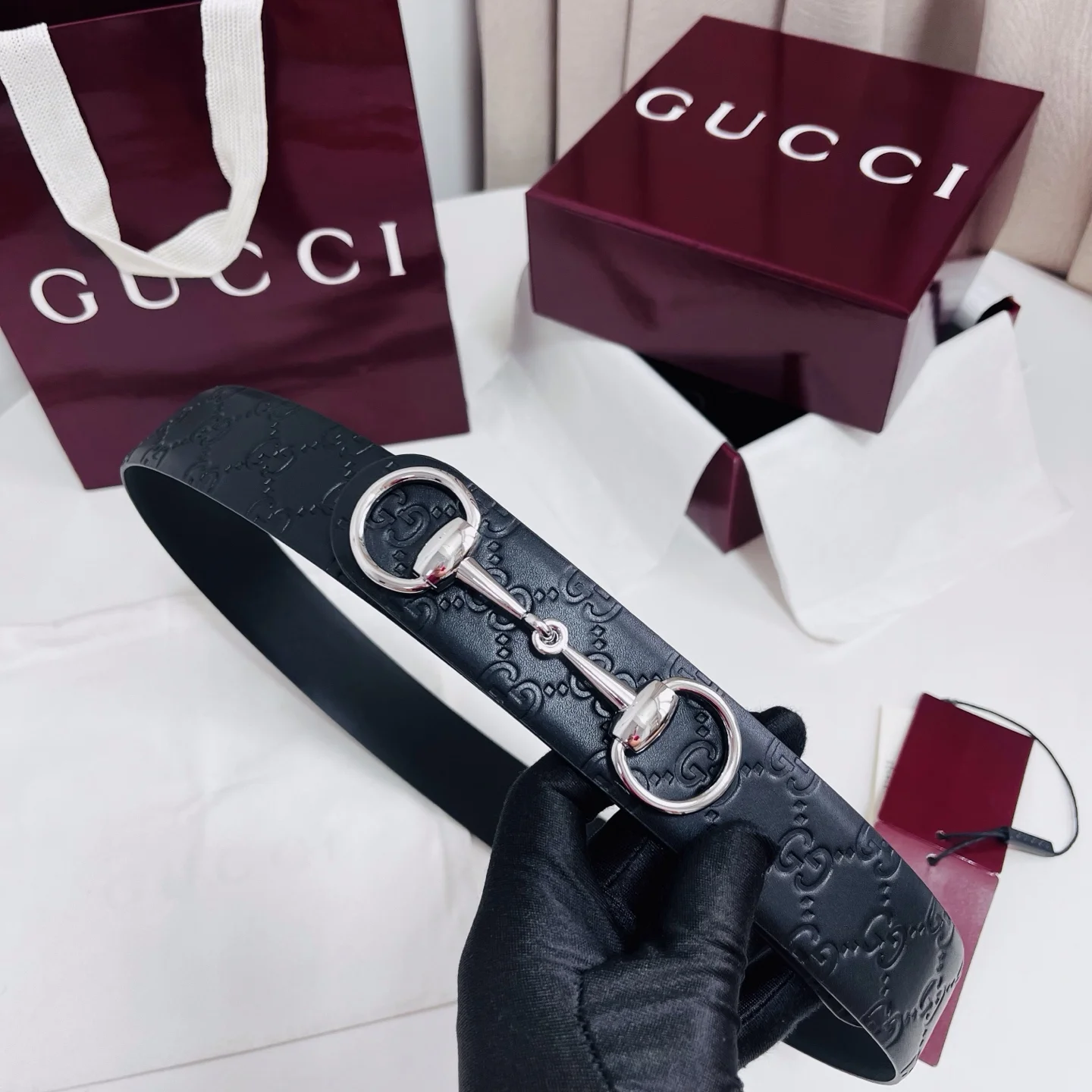 GUCCI Belts Calf Leather Black-Silver A60202609070260 - Image 4