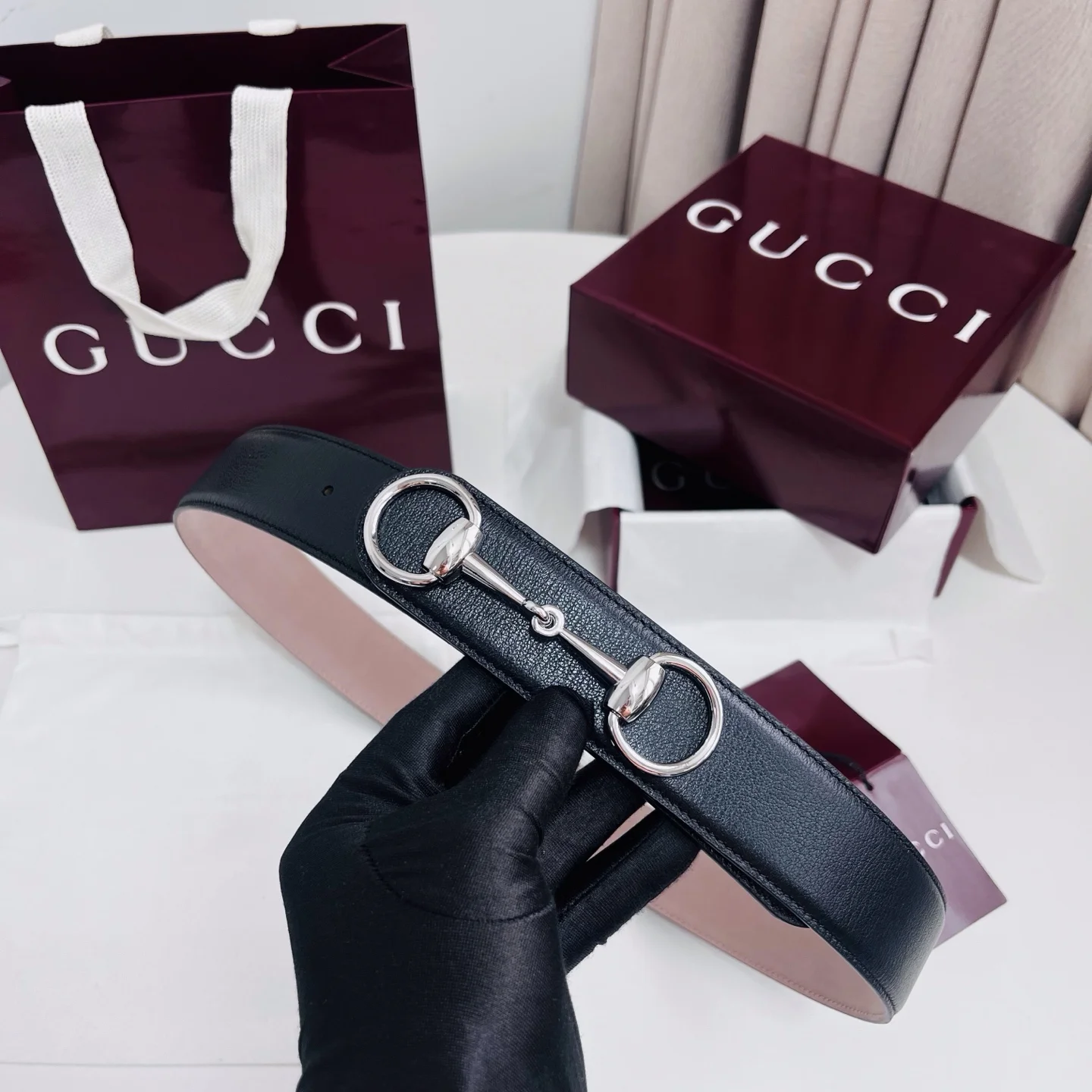 GUCCI Belts Calf Leather Black-Silver A80202609070549
