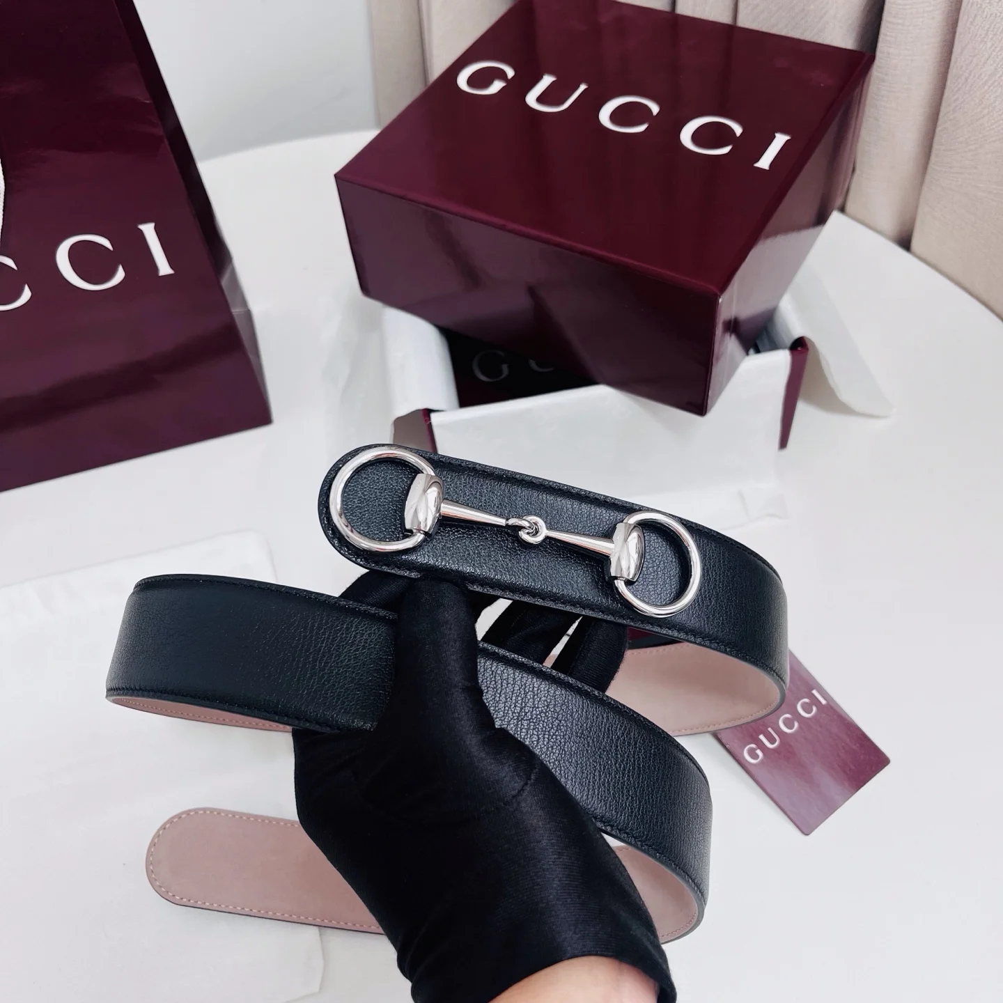 GUCCI Belts Calf Leather Black-Silver A80202609070549 - Image 3