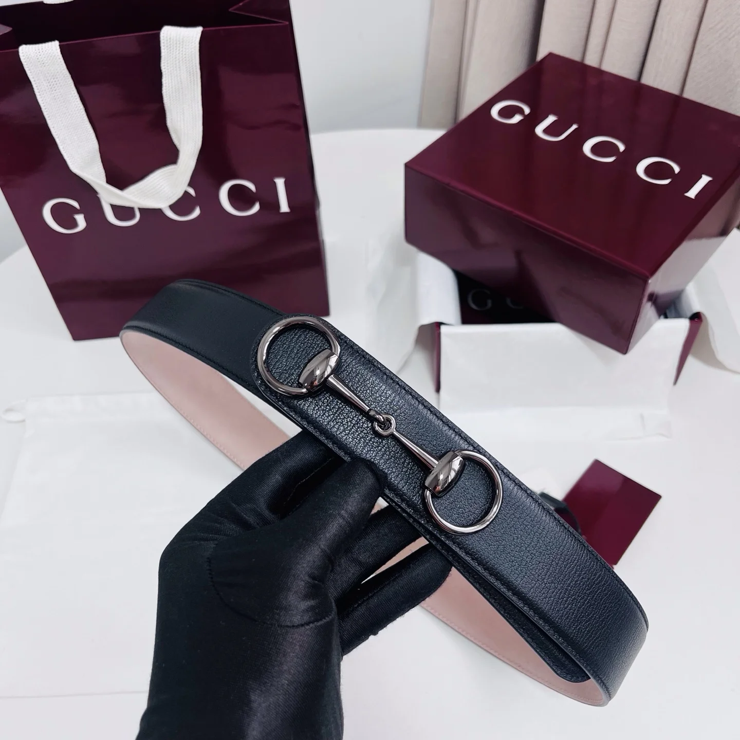 GUCCI Belts Calf Leather Black-Silver A80202609070552
