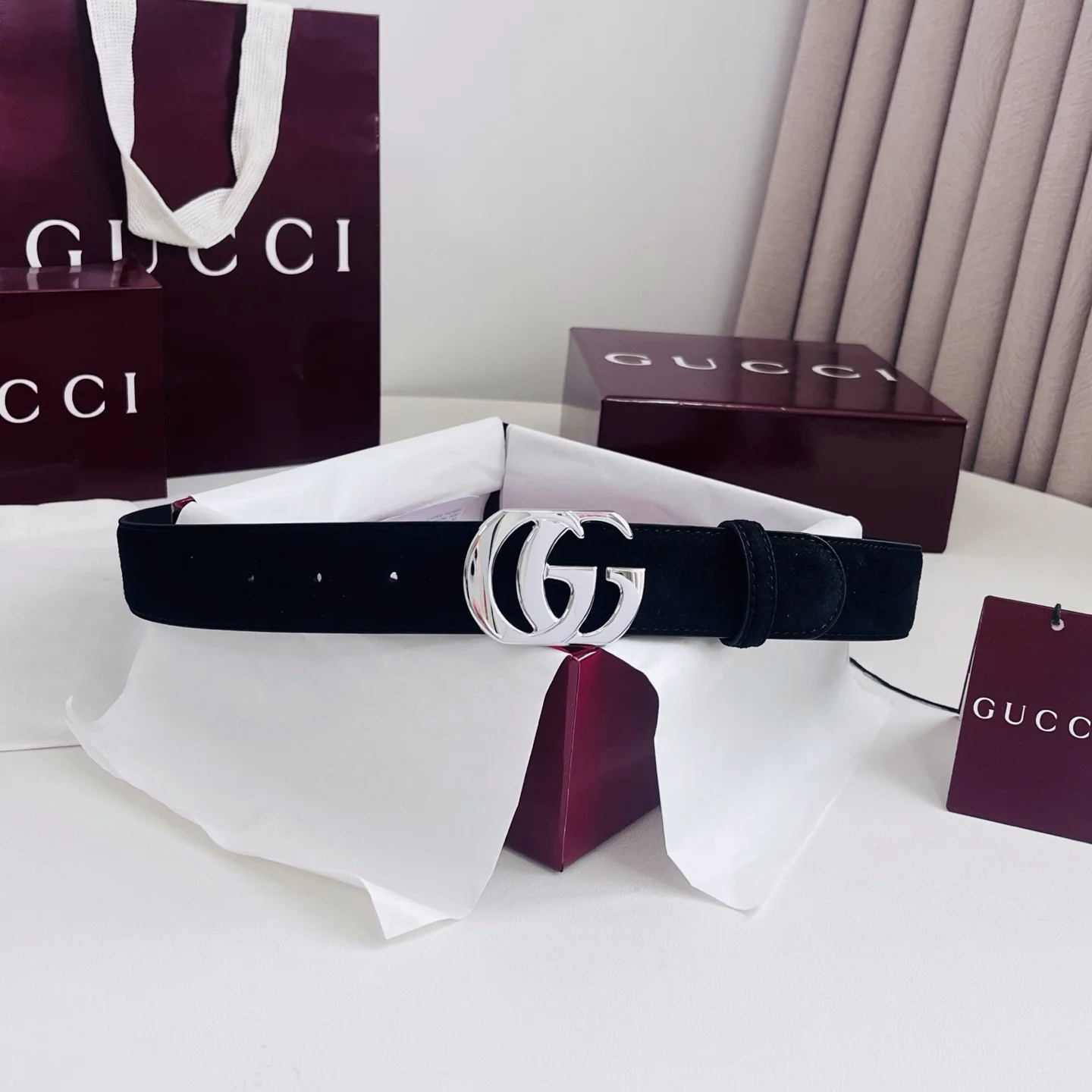 GUCCI Belts Suede Black-Silver A60202609070026