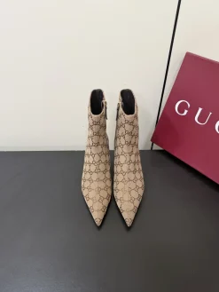 GUCCI Booties Leather Canvas Beige-Brown EU35-42 C70202609110762