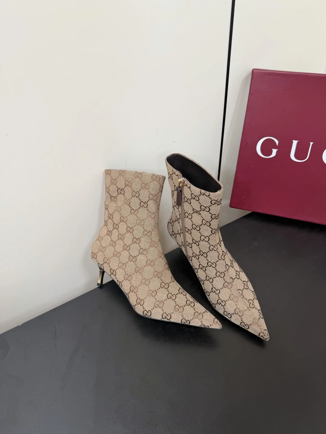 GUCCI Booties Leather Canvas Beige-Brown EU35-42 C70202609110762 - Image 5