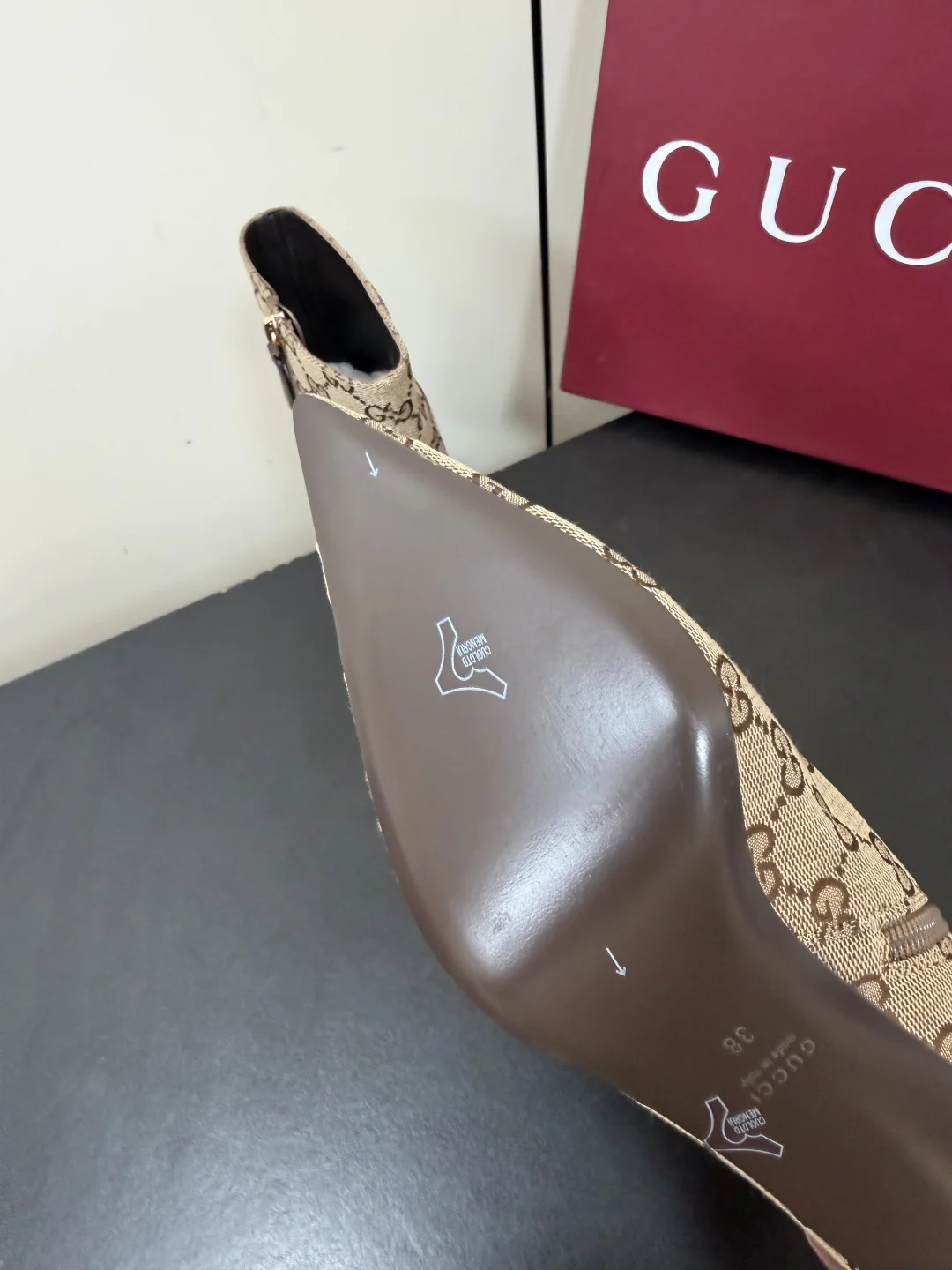 GUCCI Booties Leather Canvas Beige-Brown EU35-42 C70202609110762 - Image 9