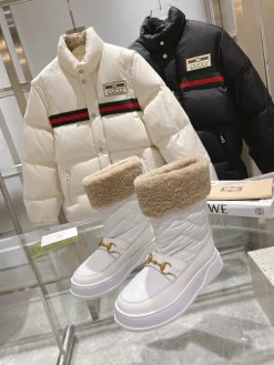 GUCCI Booties Shearling Calfskin White-Black-Gold EU35-42 C40202609111812