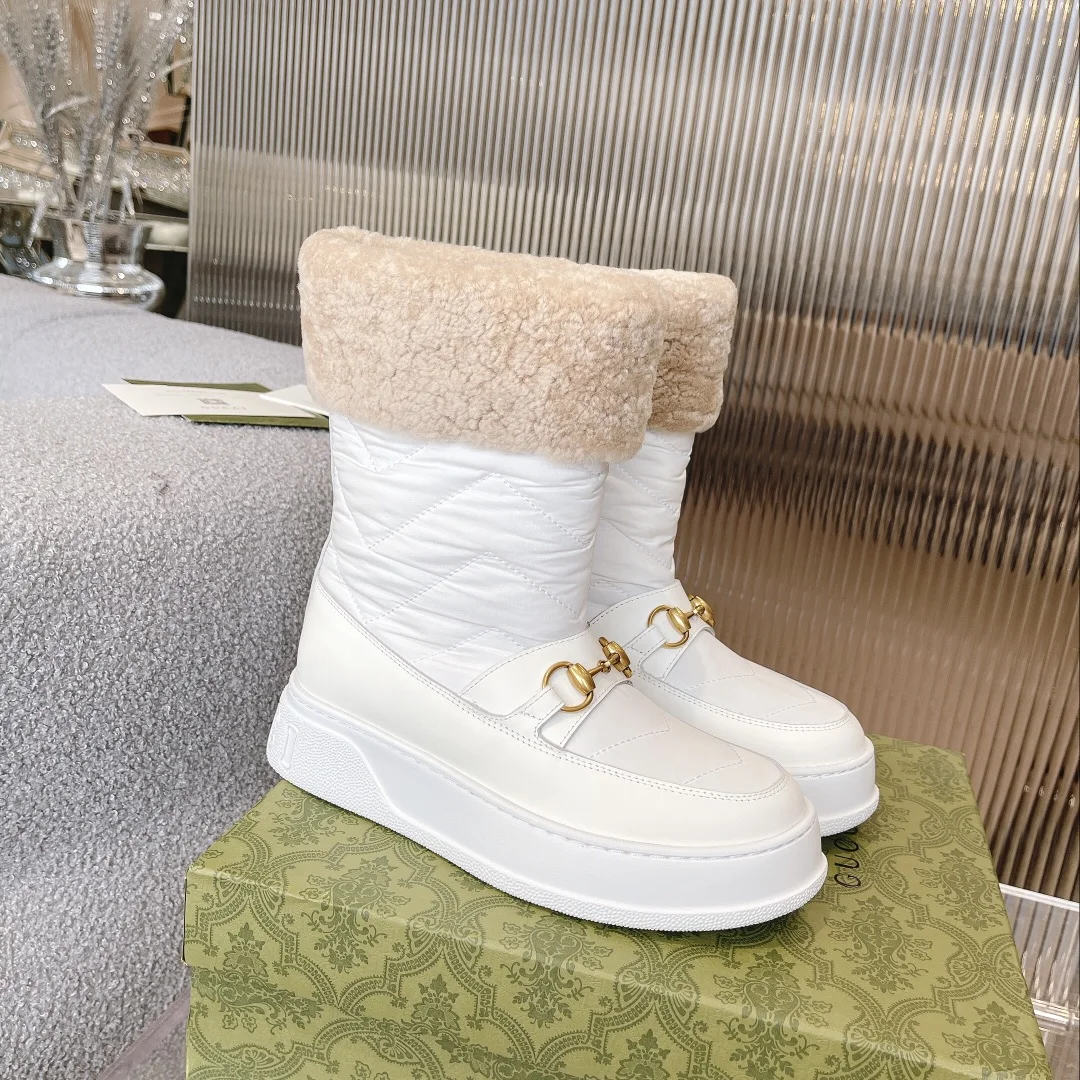 GUCCI Booties Shearling Calfskin White-Black-Gold EU35-42 C40202609111812 - Image 7