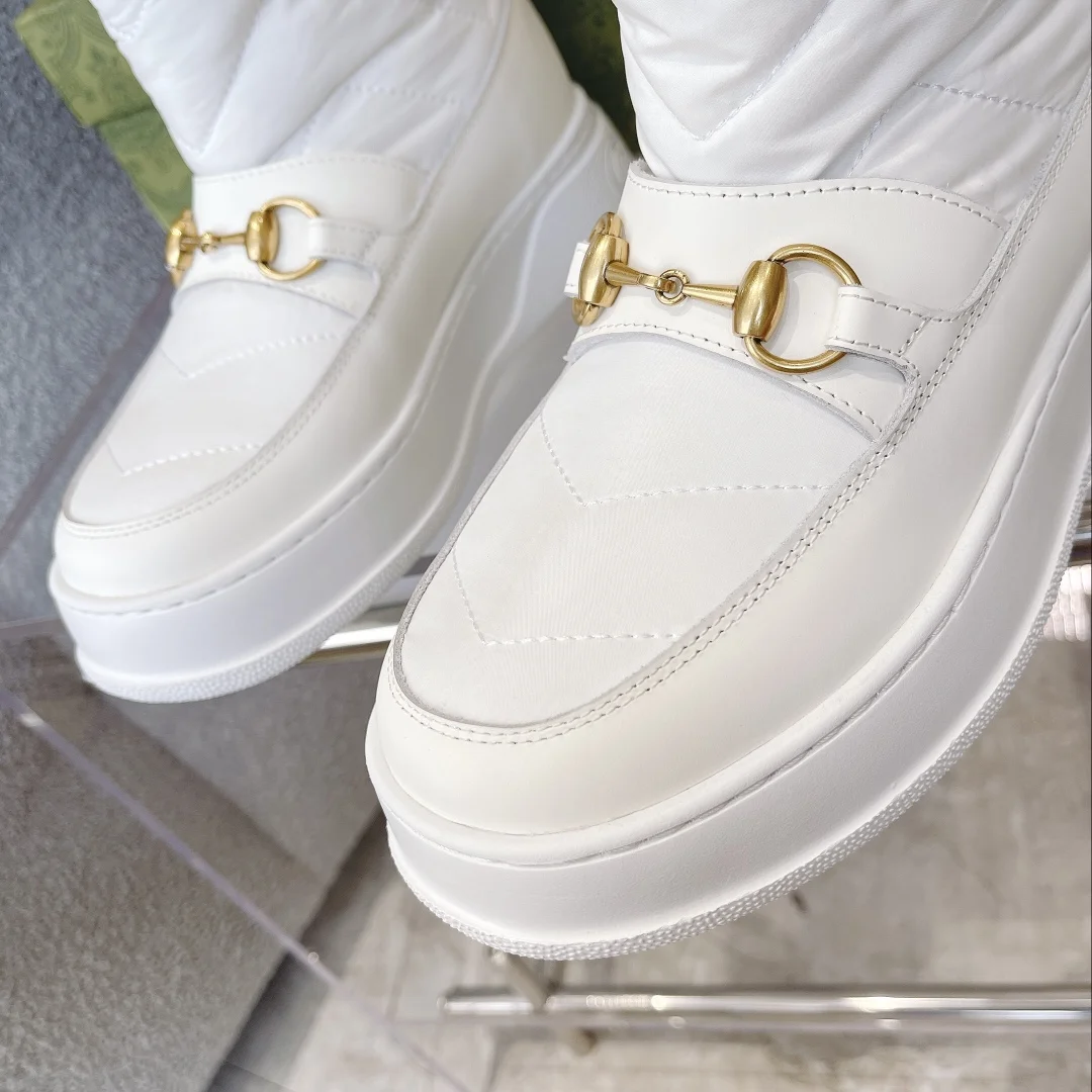 GUCCI Booties Shearling Calfskin White-Black-Gold EU35-42 C40202609111812 - Image 8