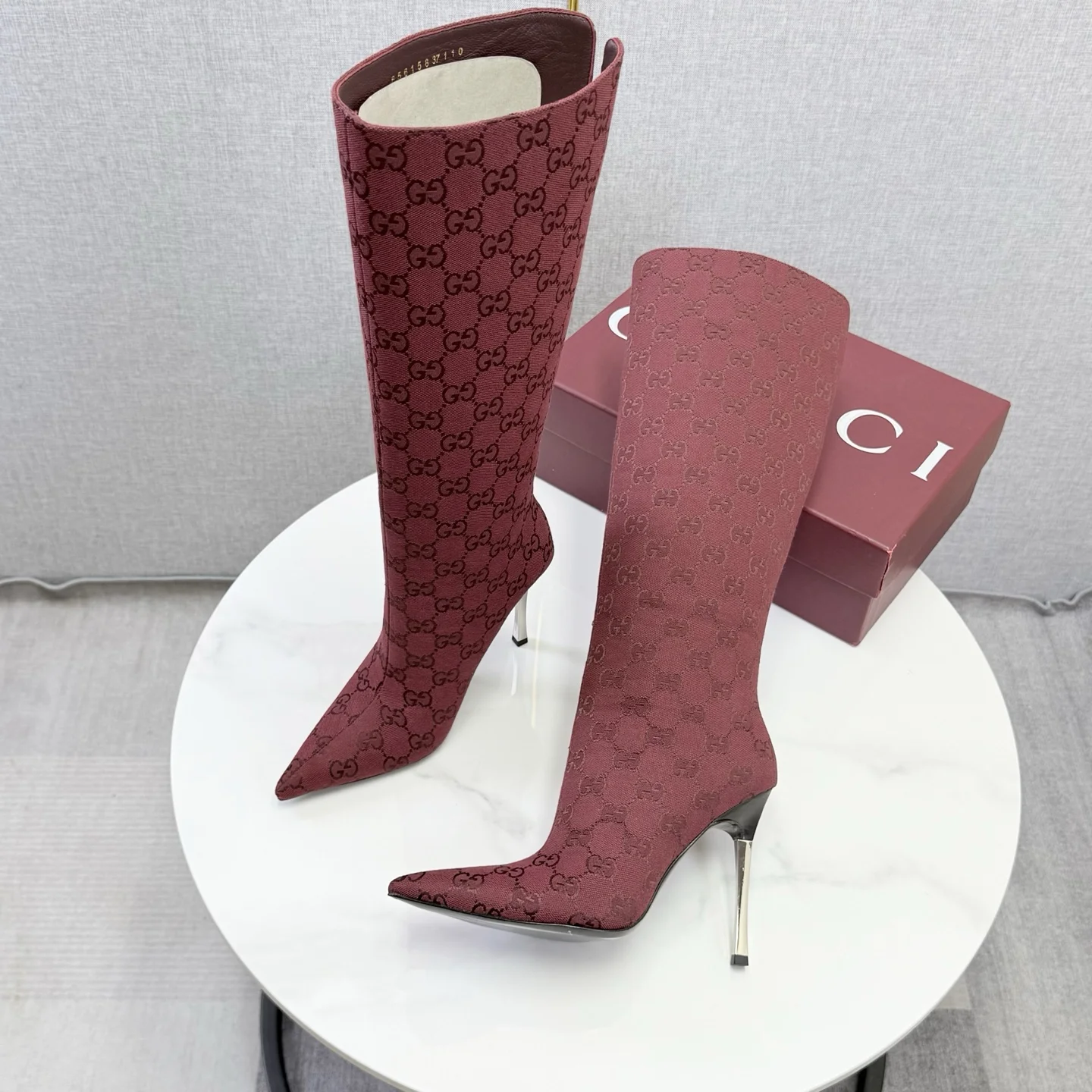 GUCCI Boots Burgundy-Silver D80202609110601 - Image 9