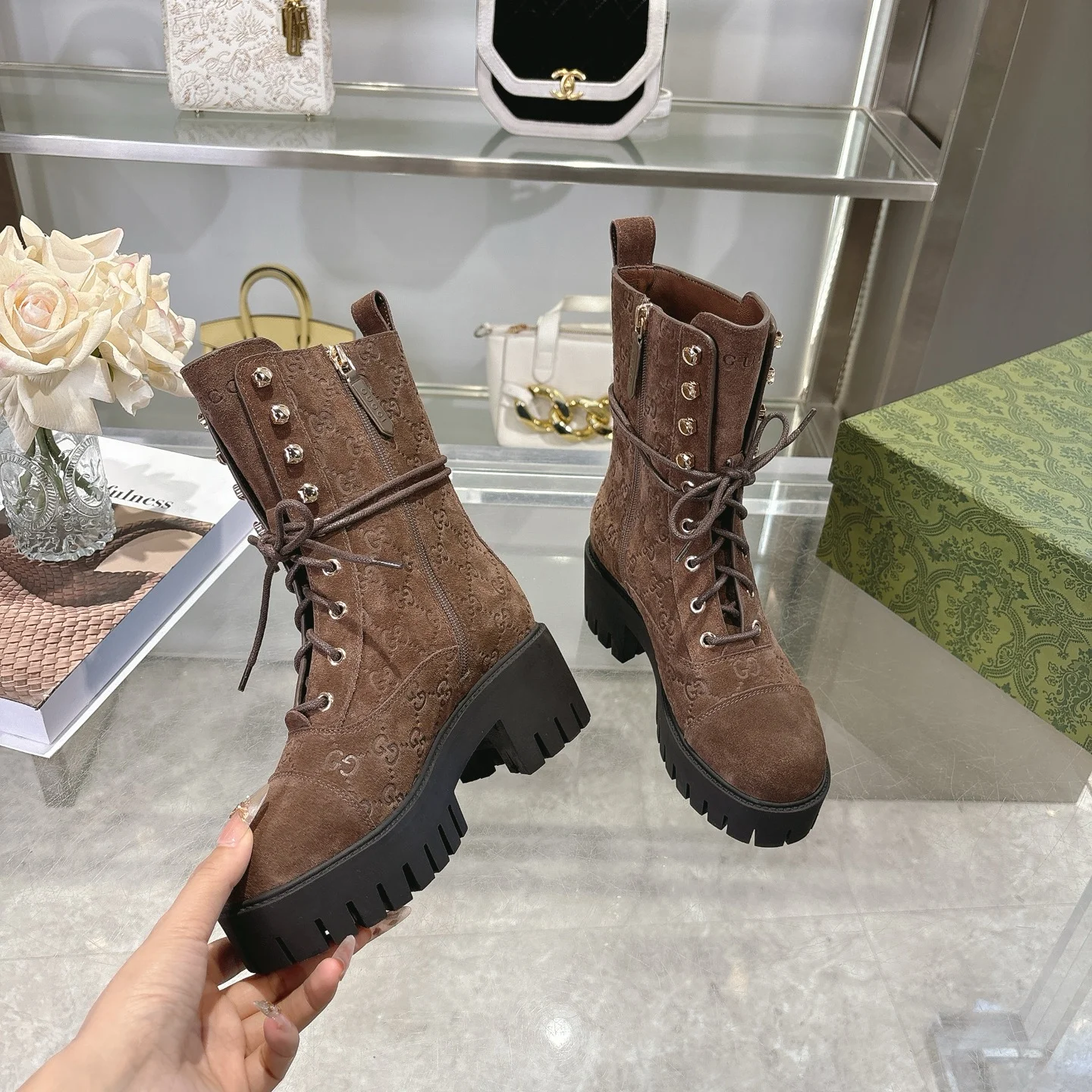 GUCCI Boots Leather Brown-Black EU36-42 C30202609111789 - Image 6