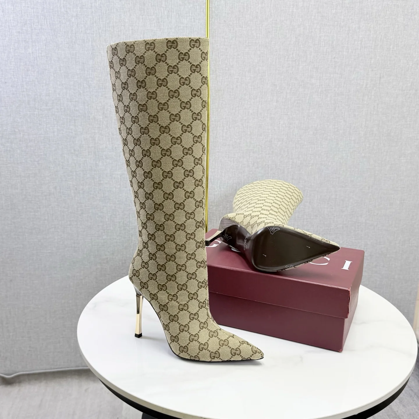 GUCCI Boots Patent Leather Beige-Gold EU35-39 D80202609110602 - Image 9