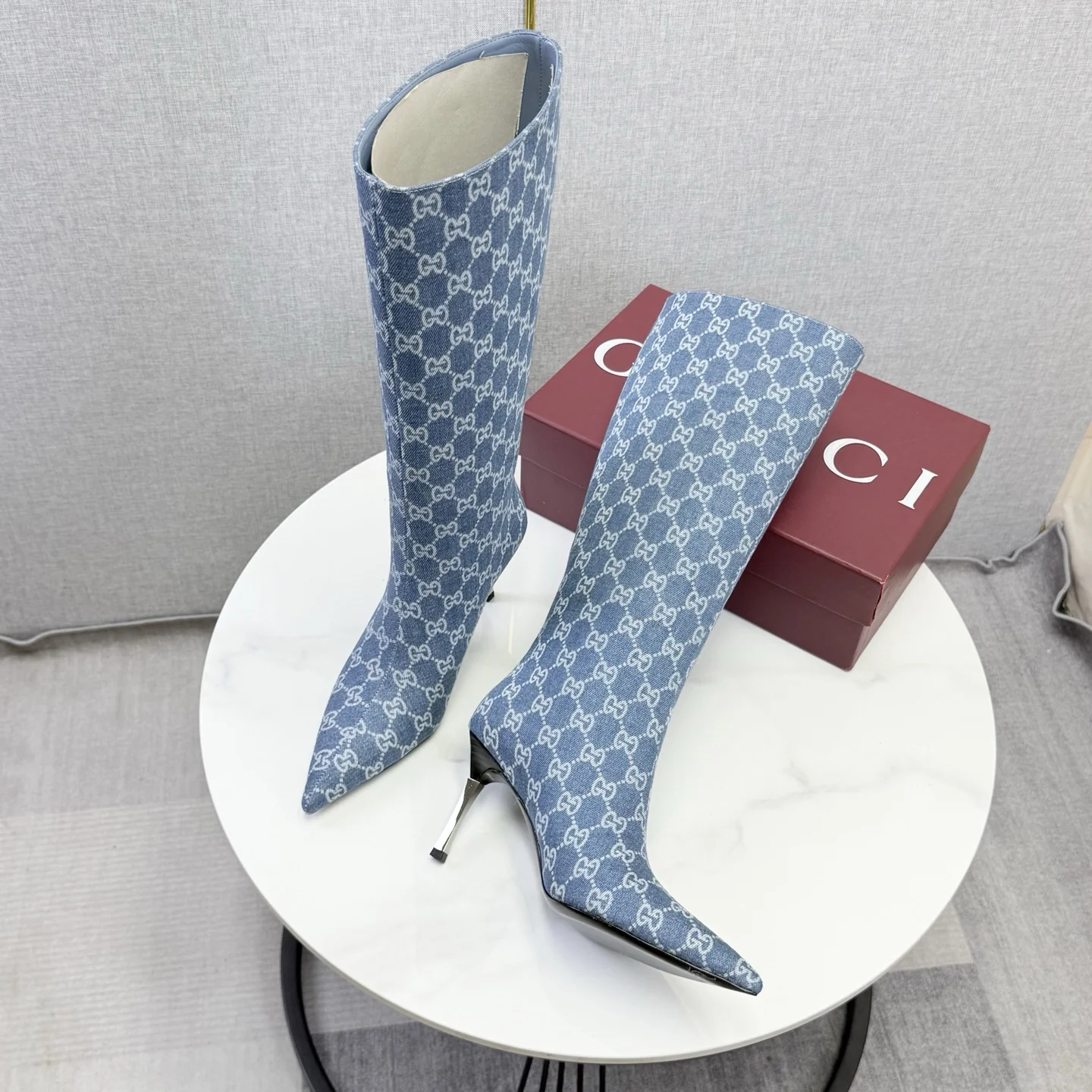 GUCCI Boots Patent Leather Blue-White EU35-39 D80202609110597 - Image 6