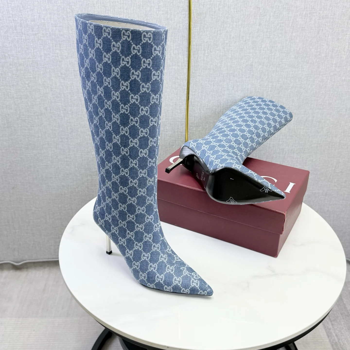 GUCCI Boots Patent Leather Blue-White EU35-39 D80202609110597 - Image 8